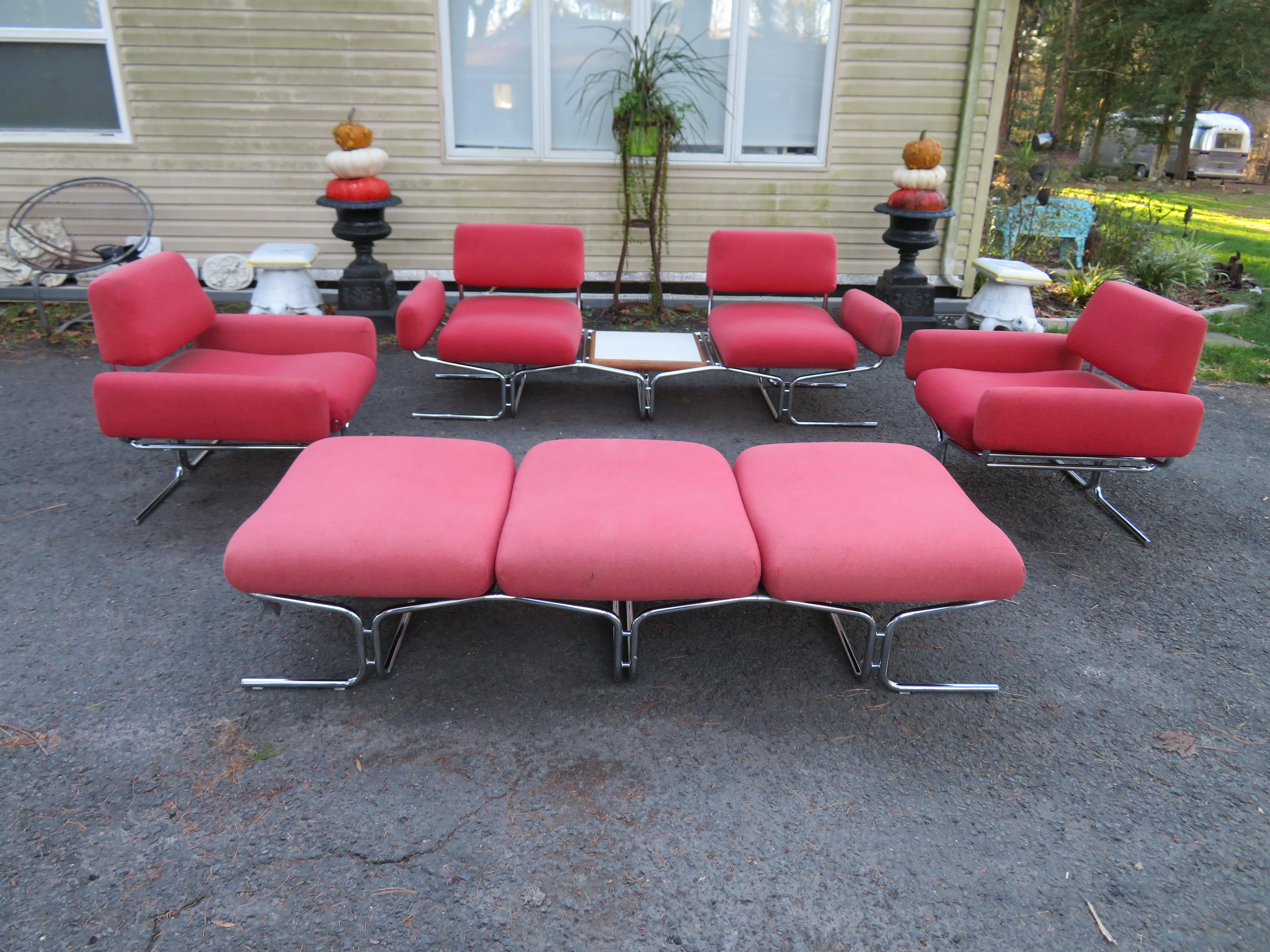 Magnificent Space-Age Tubular Chrome 3-Seat Bench Ingmar Relling Style For Sale 3