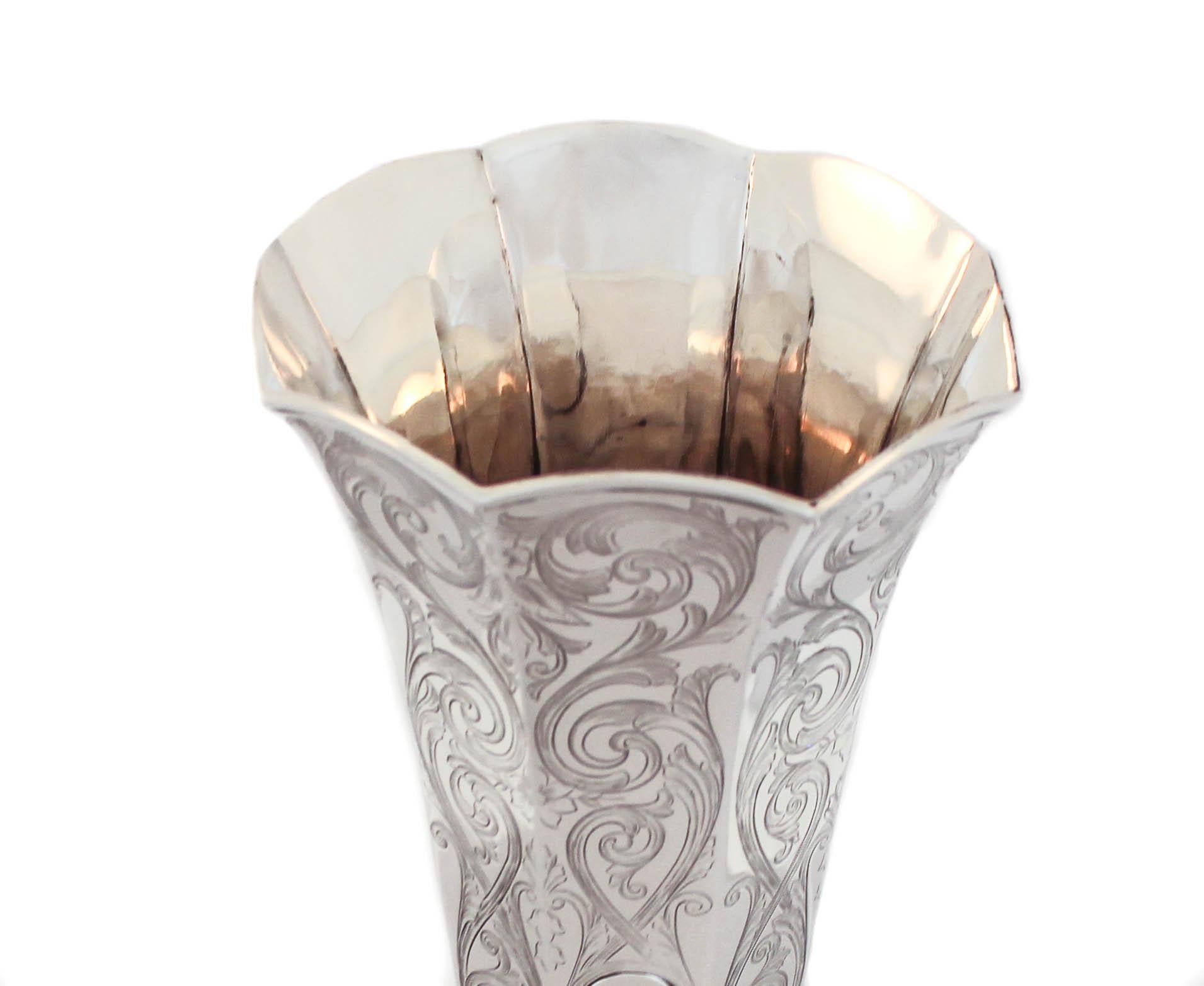 Late 19th Century Magnificent Sterling Silver Vase For Sale