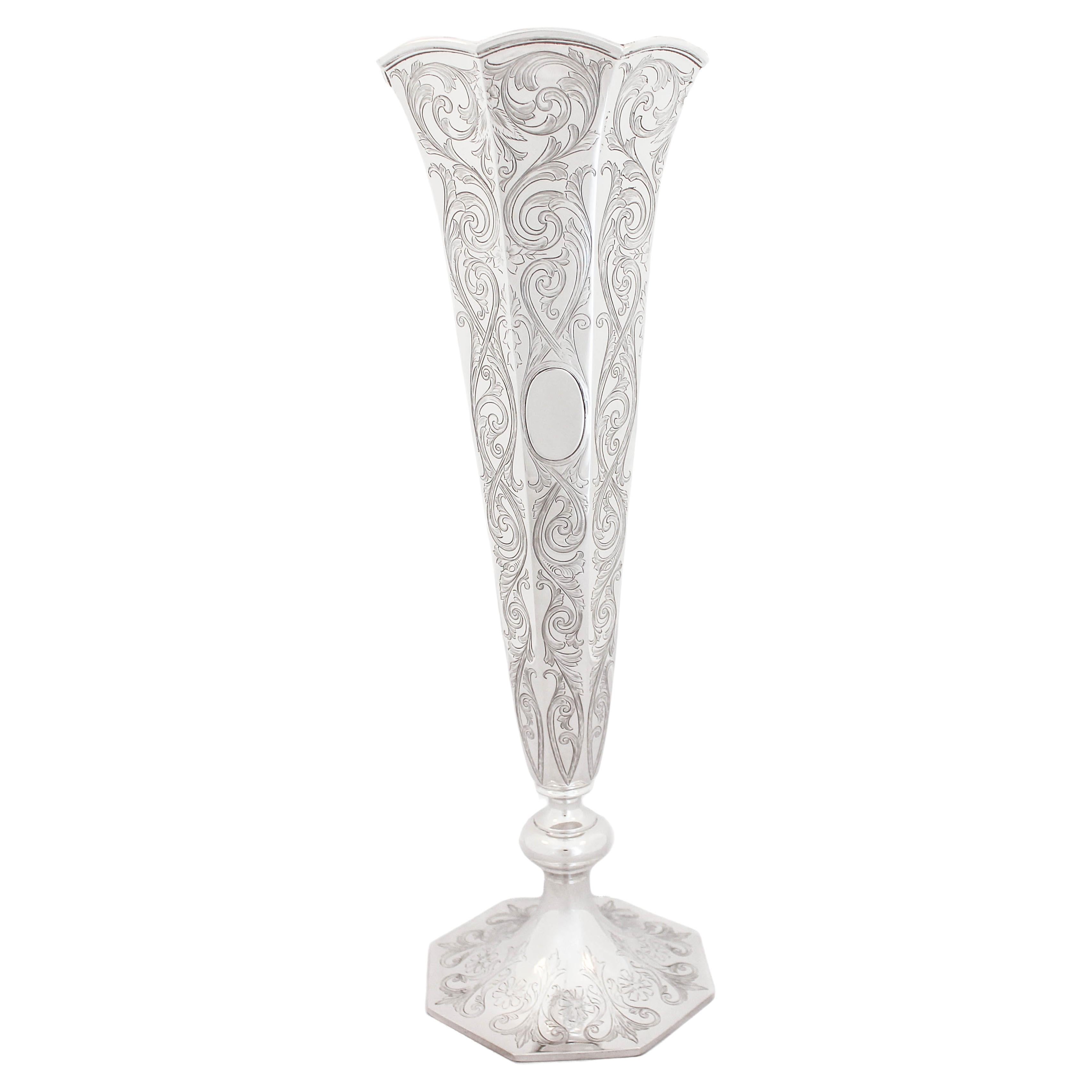 Magnificent Sterling Silver Vase For Sale