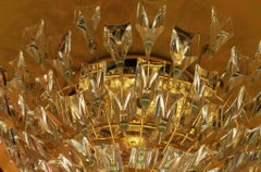 Magnificent Stilkronen Italian Gilt Brass and Crystal Flushmount Chandelier
