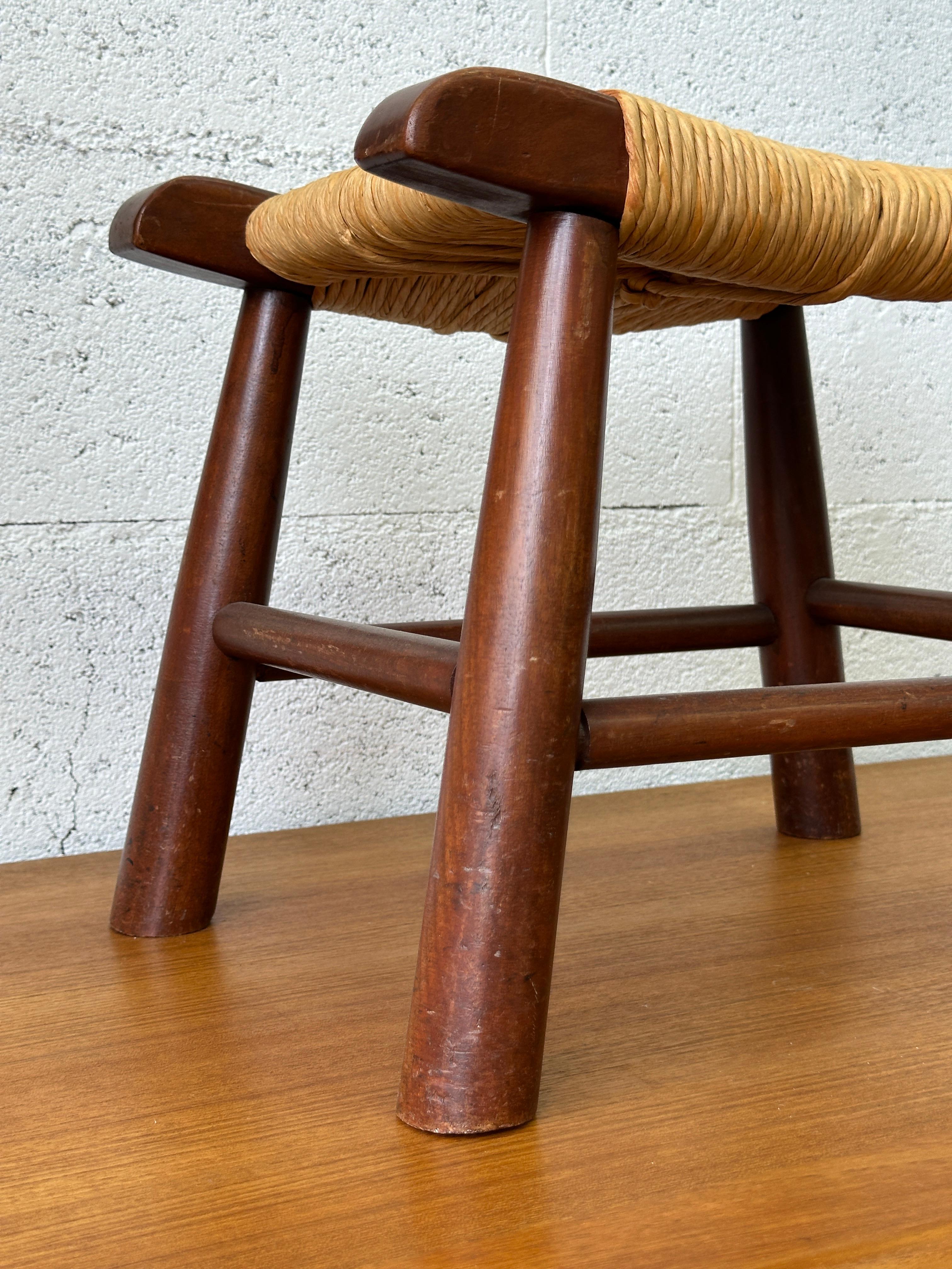 Wood Magnificent stool (footrest) from the 50s. rustic brutalist For Sale