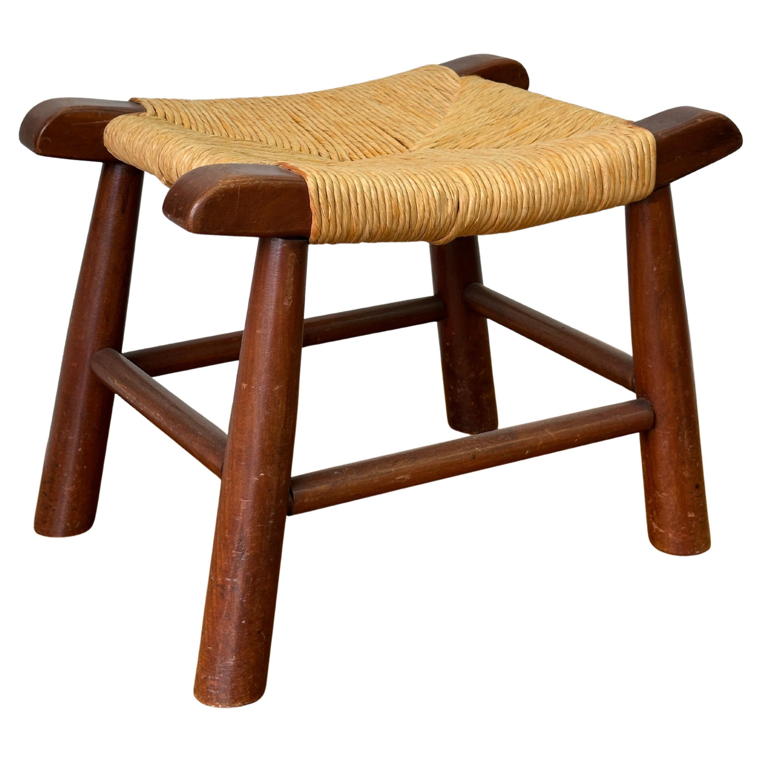 Magnificent stool (footrest) from the 50s. rustic brutalist For Sale