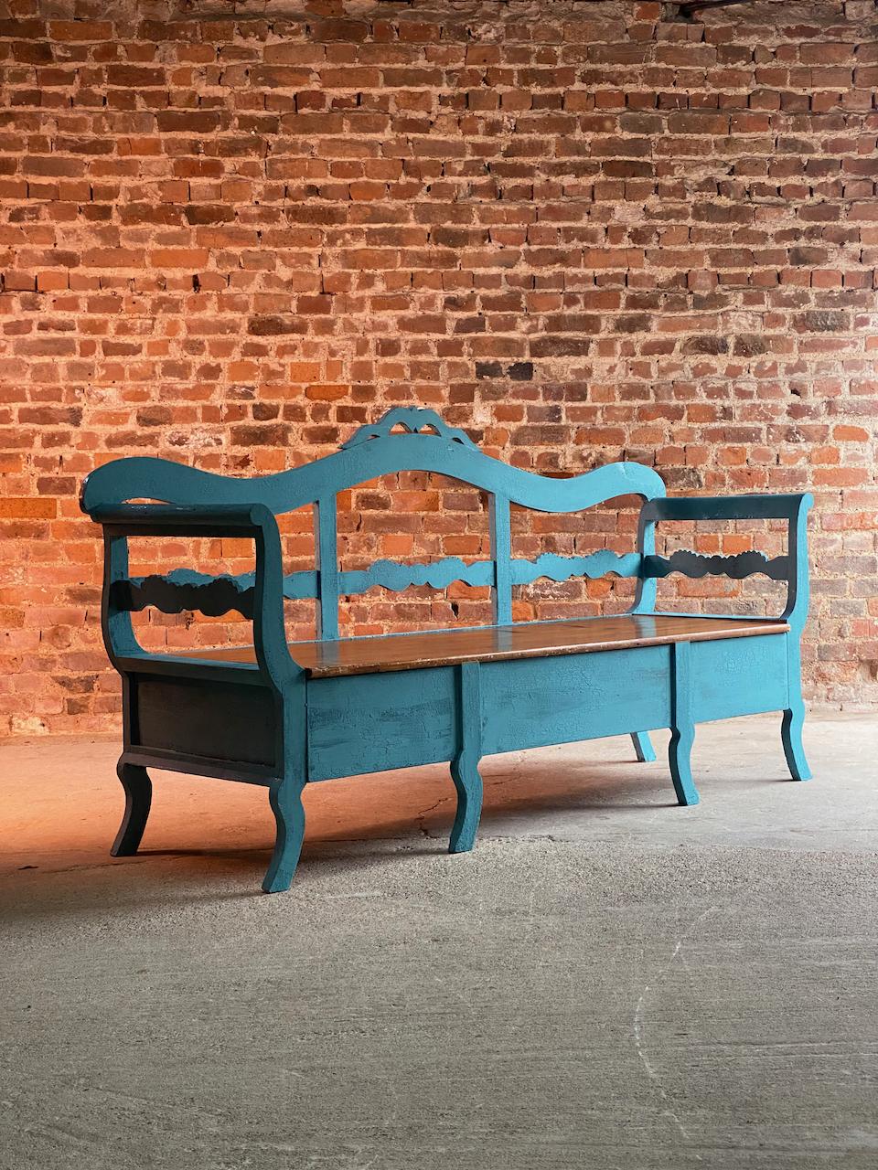 Magnificent Swedish Gustavian settle bench Sweden Circa 1890

Super fabulous 19th century Swedish ‘Gustavian’ pine bench settle dating to circa 1890, originating from the North of Sweden, this beautiful settle features a high back with carved