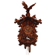 Magnificent Swiss Black Forest Spread Winged Eagle Cuckoo Wall Clock, C. 1900
