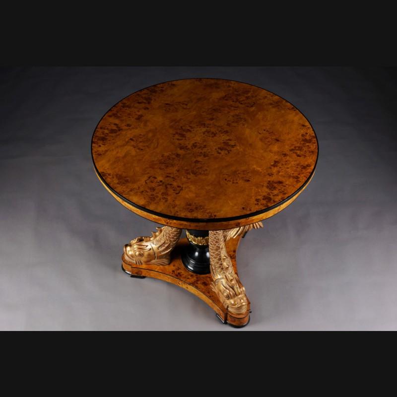 Magnificent Table with Dolphins in Empire Style Beech In Good Condition In Berlin, DE