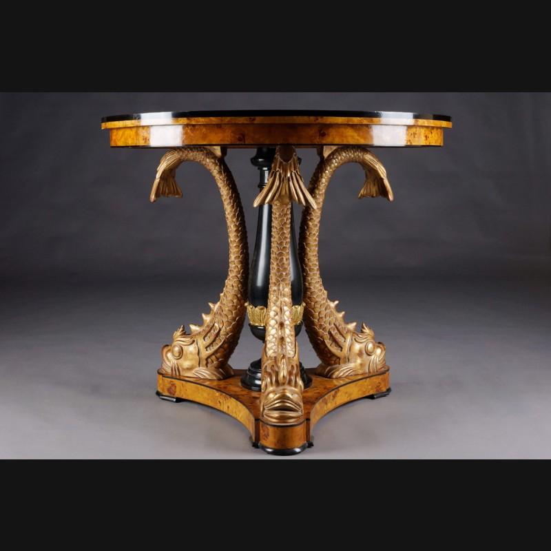 20th Century Magnificent Table with Dolphins in Empire Style Beech
