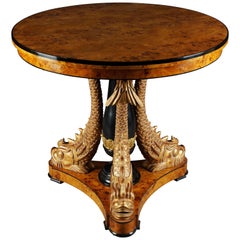 Magnificent Table with Dolphins in Empire Style Beech