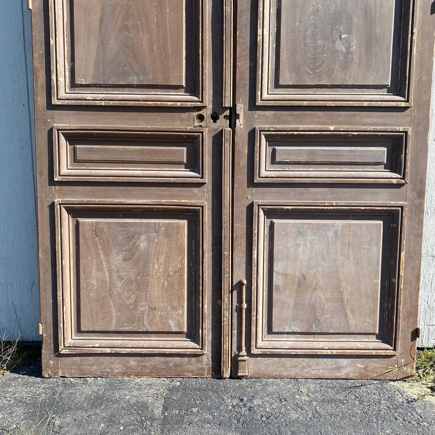 19th Century Magnificent Tall 9.5 Feet High French Faux Painted Carved Paneled Double Doors For Sale