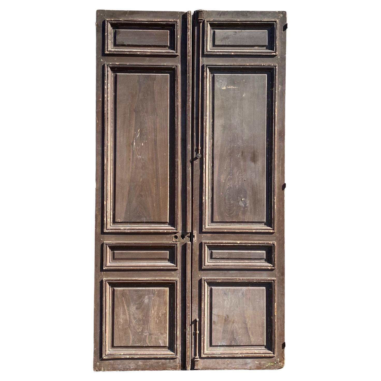 Magnificent Tall 9.5 Feet High French Faux Painted Carved Paneled Double Doors For Sale