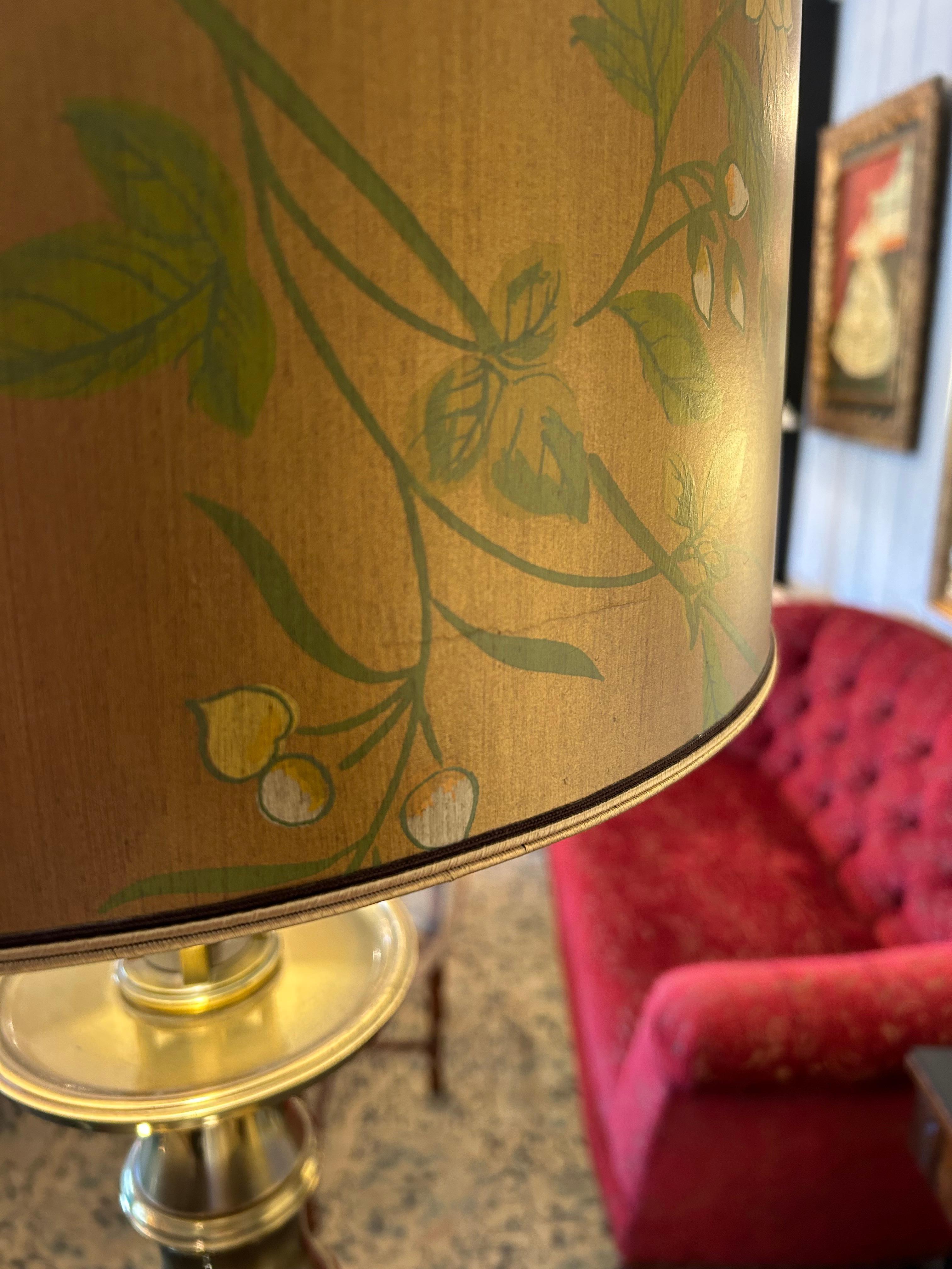 Magnifica lampada da tavolo alta in ottone e bambù Stiffel vintage con paralume personalizzato in vendita 6
