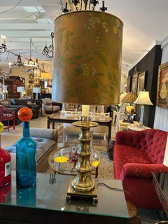 Magnífica lámpara de mesa alta Stiffel Vintage de bambú y latón con pantalla personalizada