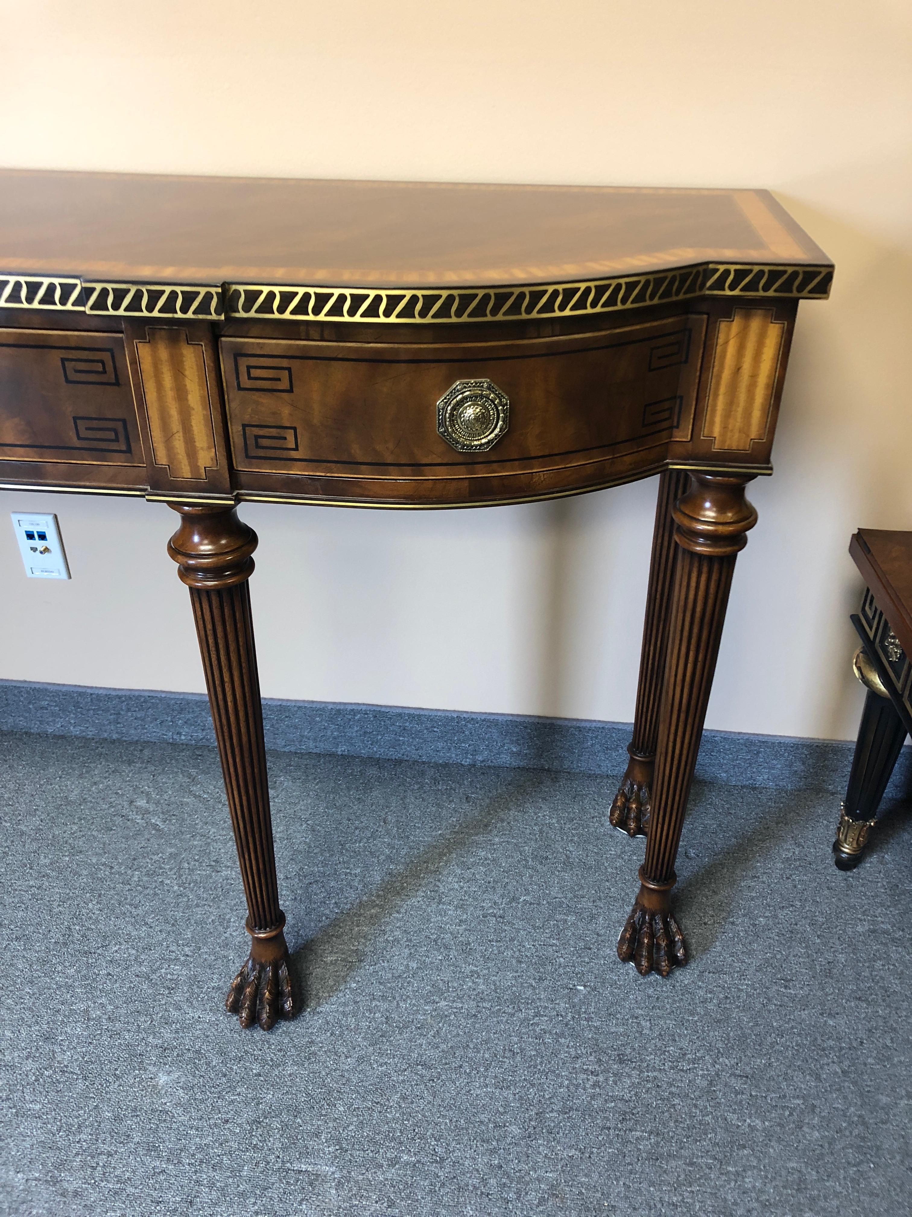 Neoclassical Magnificent Theodore Alexander Brooks Console with Brass Inlay and Greek Key