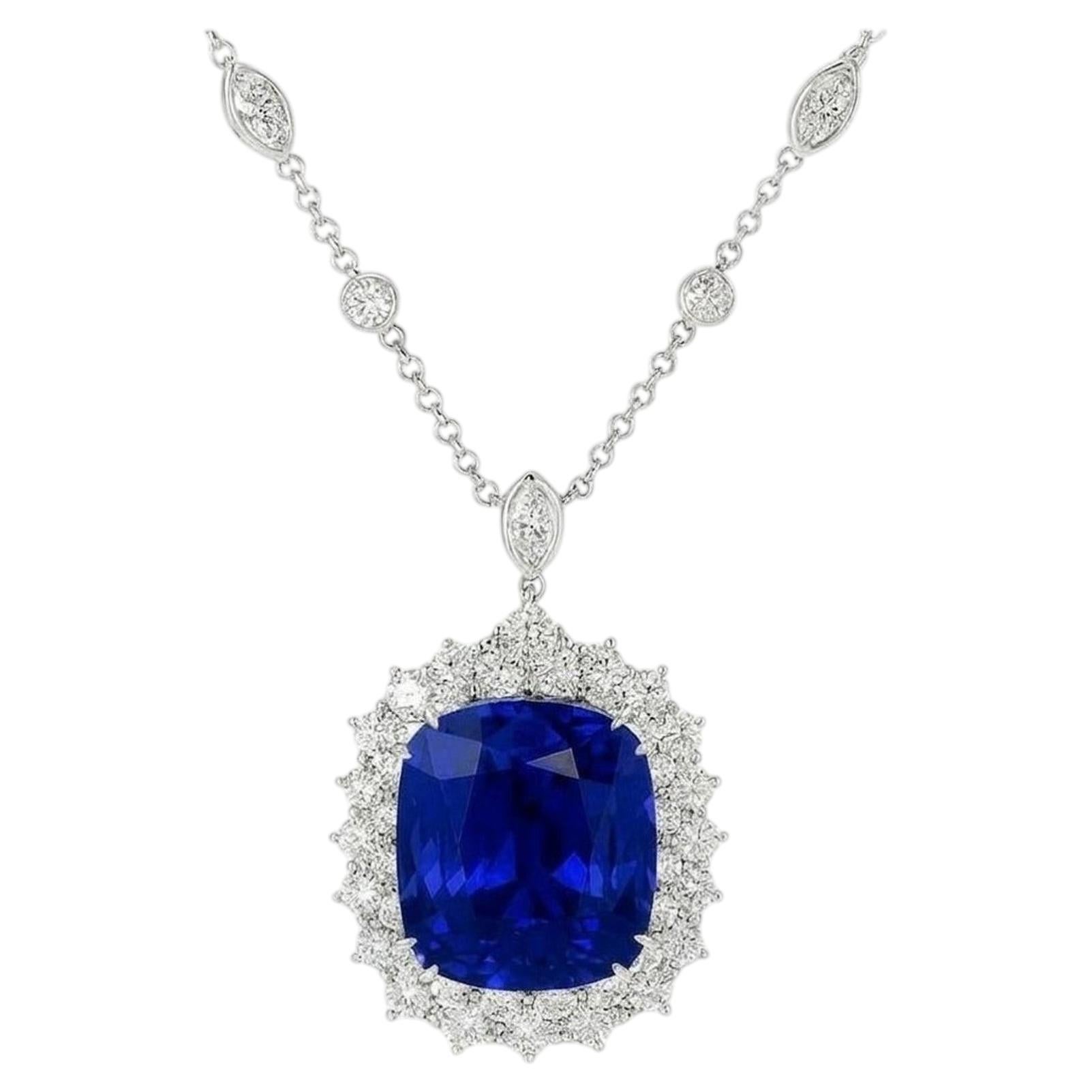 Magnificent Tiffany & Co. 22 Carat Natural Blue Sapphire and Diamond Necklace