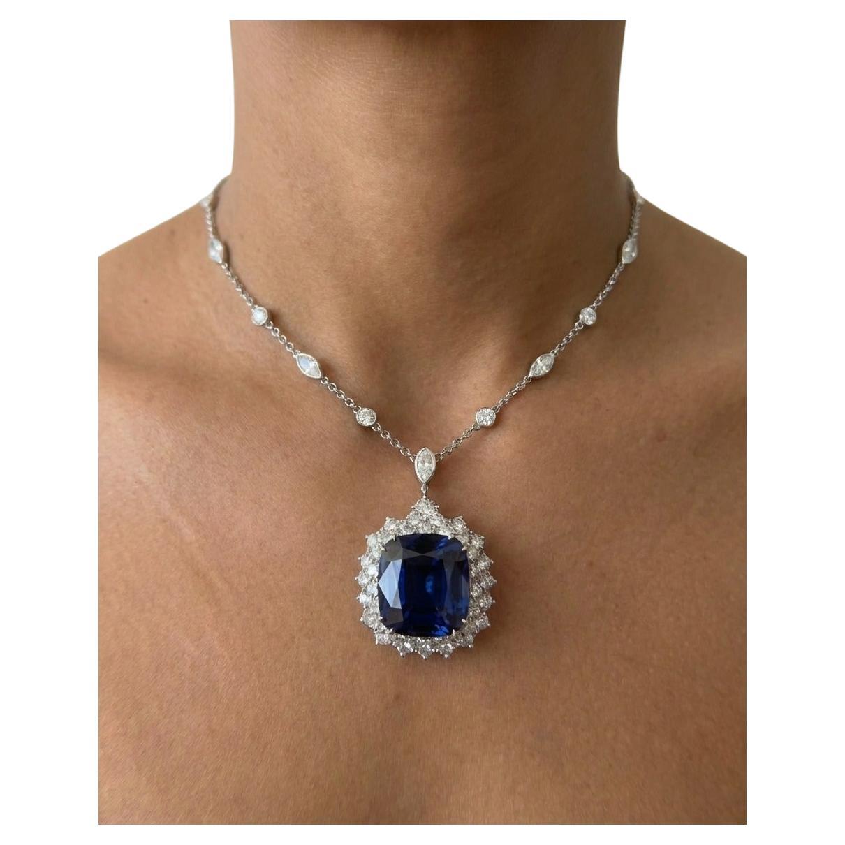 Magnifique collier de 22 carats de saphirs bleus naturels et de diamants de Tiffany & Co.