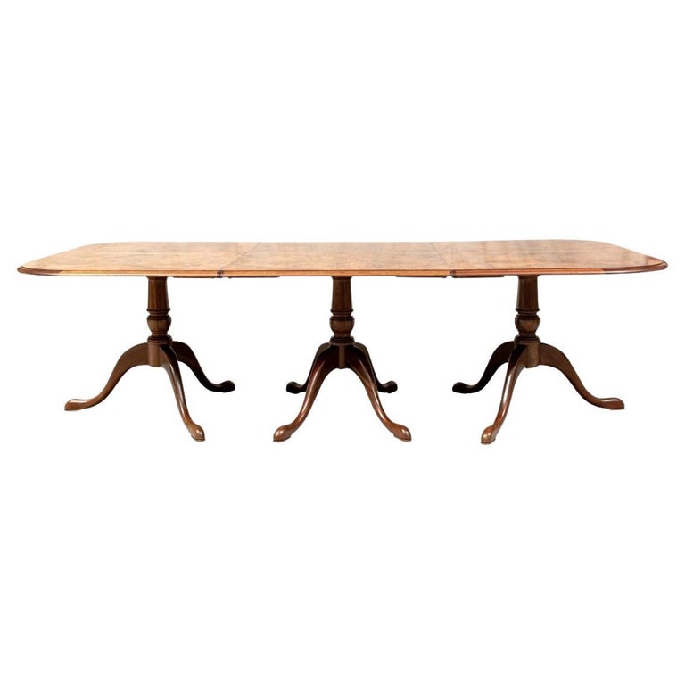 Magnificent Triple Pedestal Dining Table With Burled Top For Sale at ...