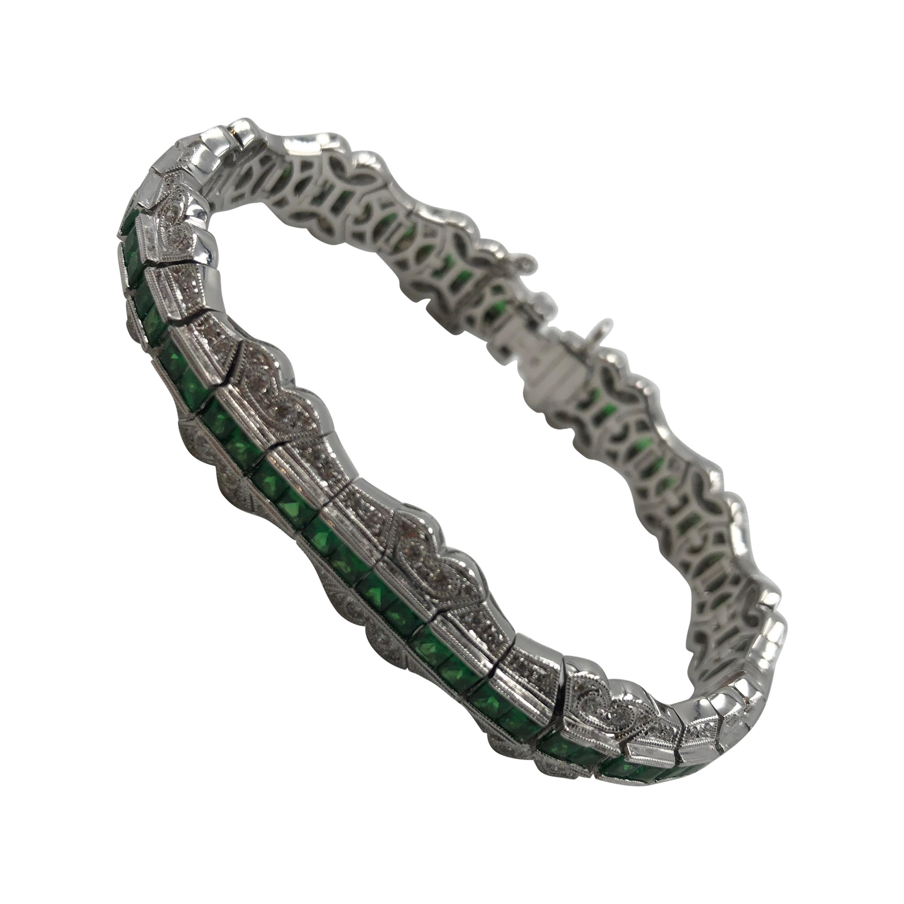Magnificent Tsavorite and Diamond Bracelet 18 Karat For Sale