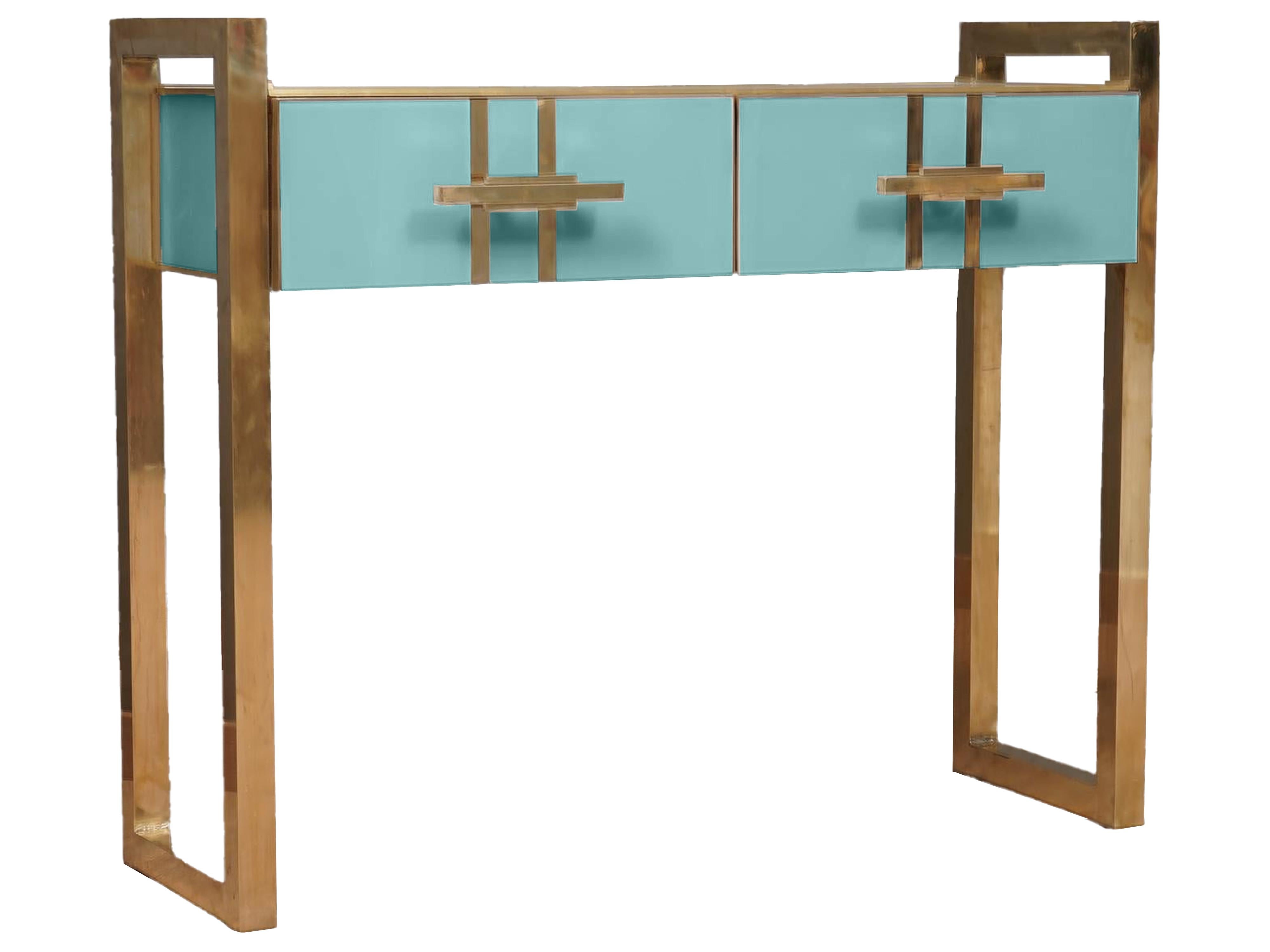 Mid-Century Modern Magnificent Turquois Murano Glass Console Table for Living Room Available For Sale