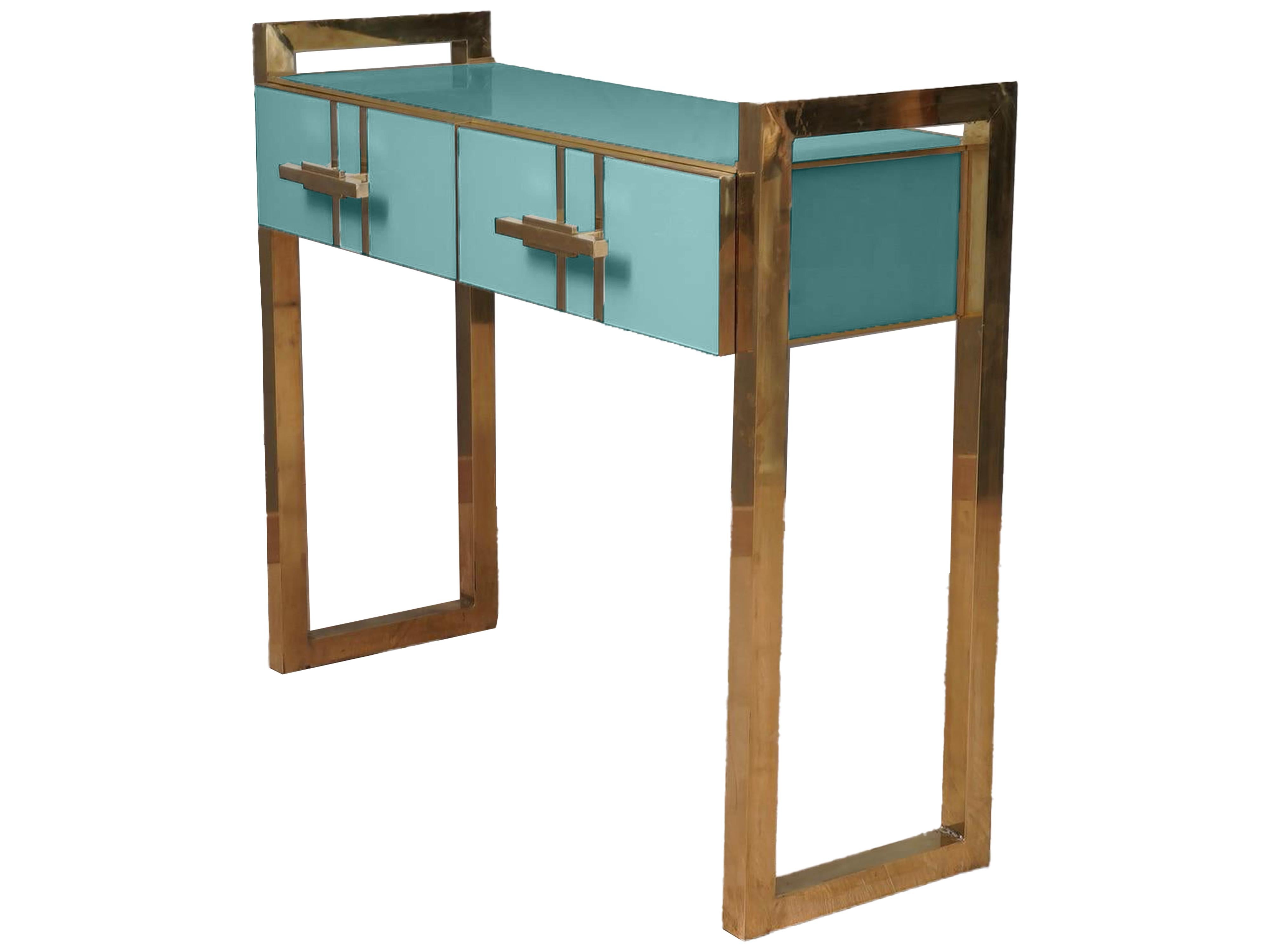 Italian Magnificent Turquois Murano Glass Console Table for Living Room Available For Sale