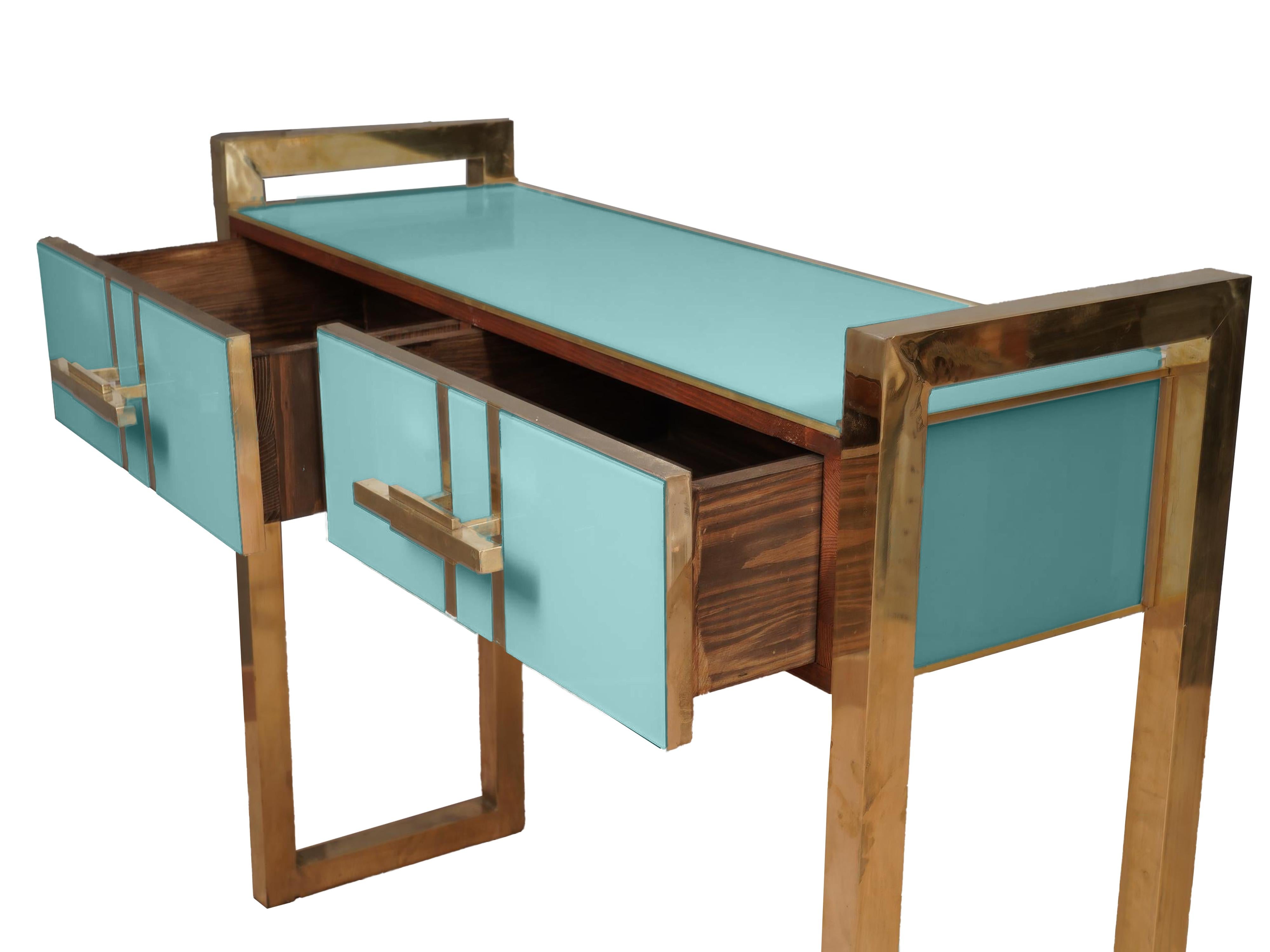 Beveled Magnificent Turquois Murano Glass Console Table for Living Room Available For Sale