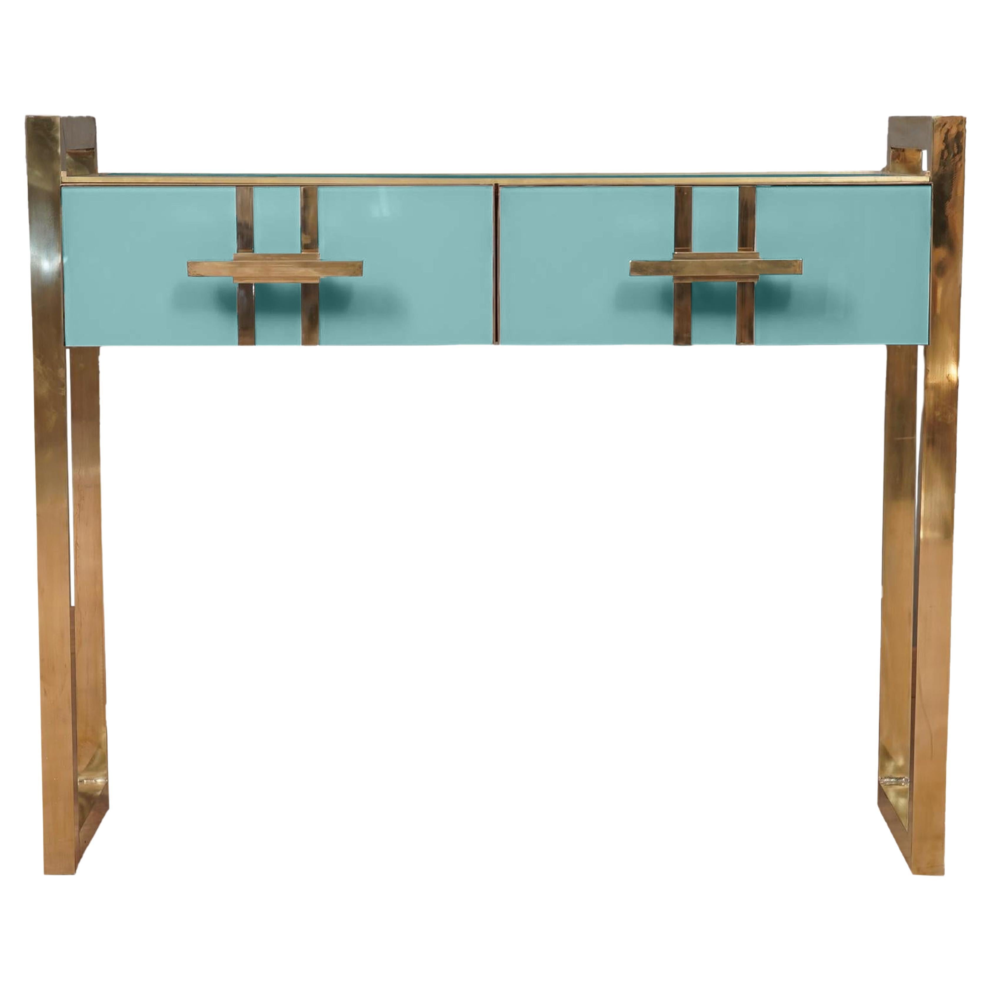 Magnificent Turquois Murano Glass Console Table for Living Room Available For Sale