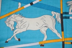 Magnificent Turquoise & Coco Brown "Showcase of Horses" Wool Blend Challis Shawl