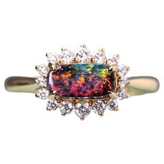 Magnificent Two Colors Boulder Opal Halo Diamond Engagement Ring 18K Gold