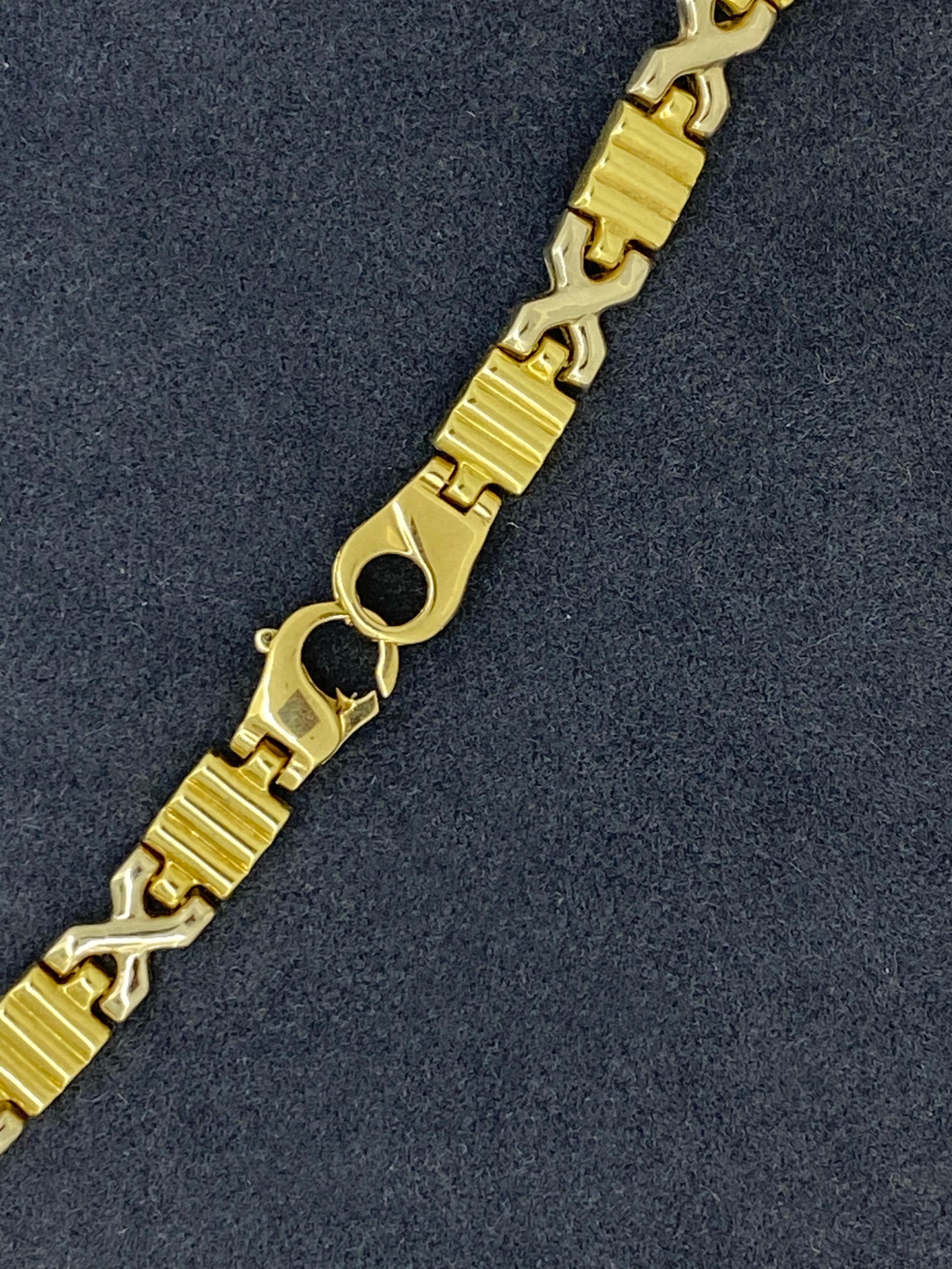 Magnificent Two-Tone 18K White Yellow Gold Italian Cross & Bar Links Necklace For Sale 6