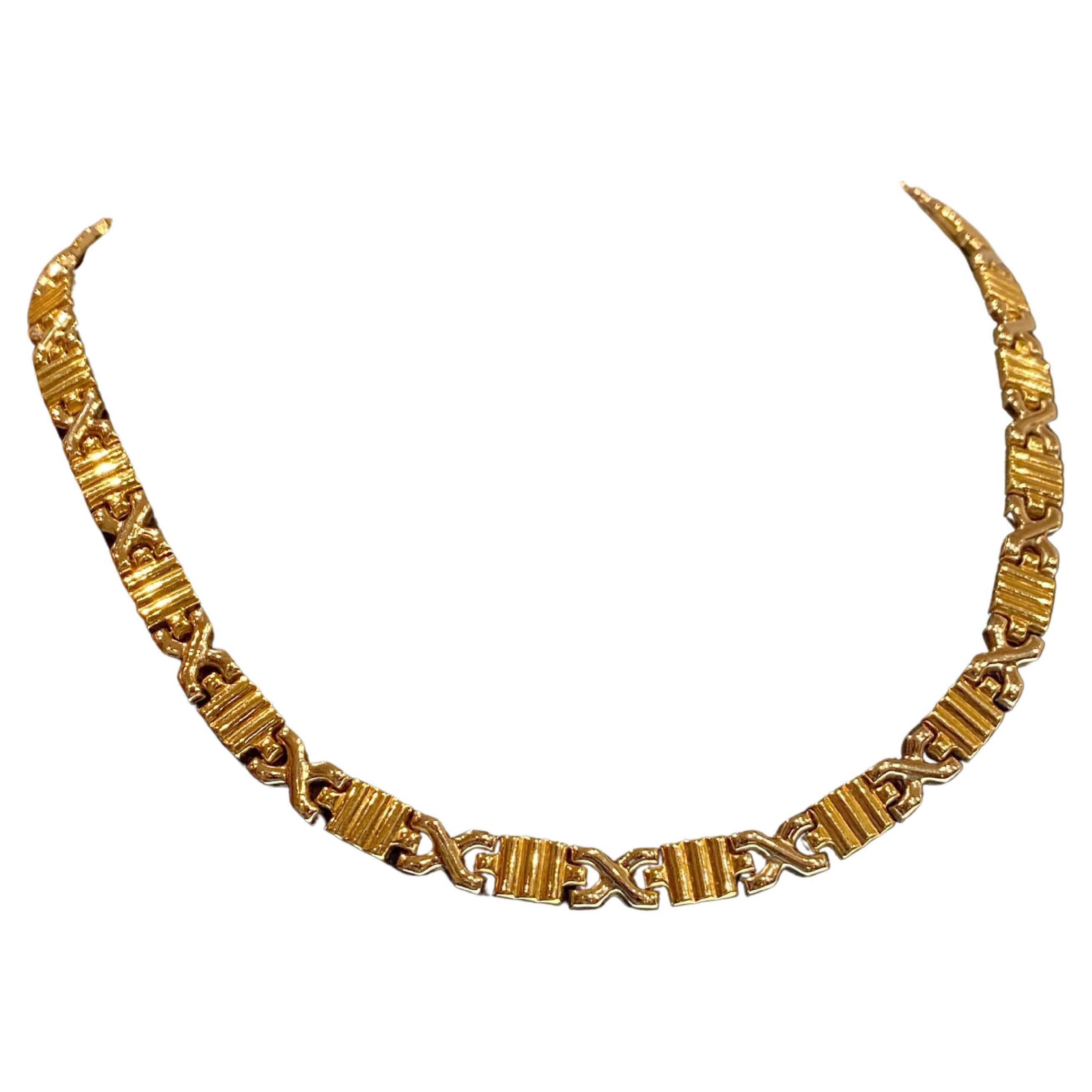 Magnifique collier italien à maillons en or blanc et jaune 18 carats bicolore