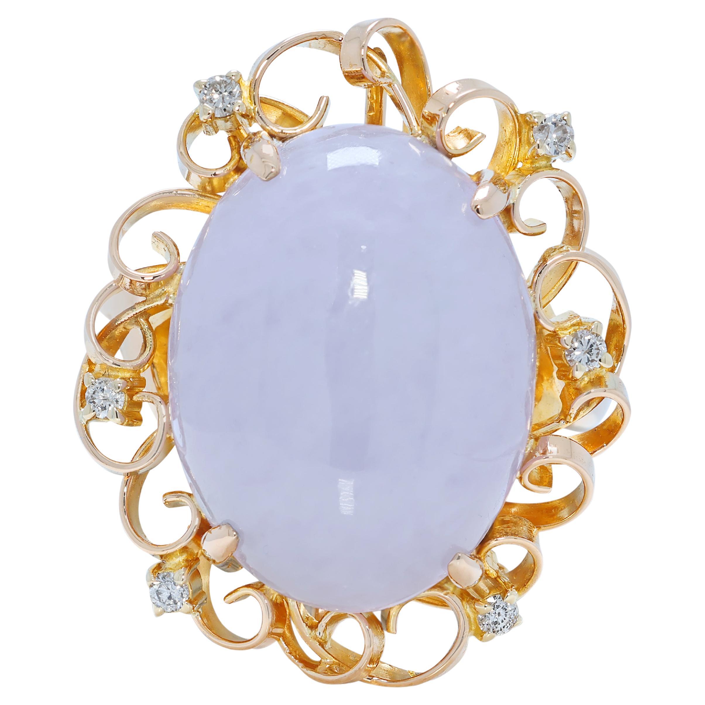 Magnificent Type A Purple Jadeite 
1.20ct Diamond Ring in 20K Yellow Gold For Sale