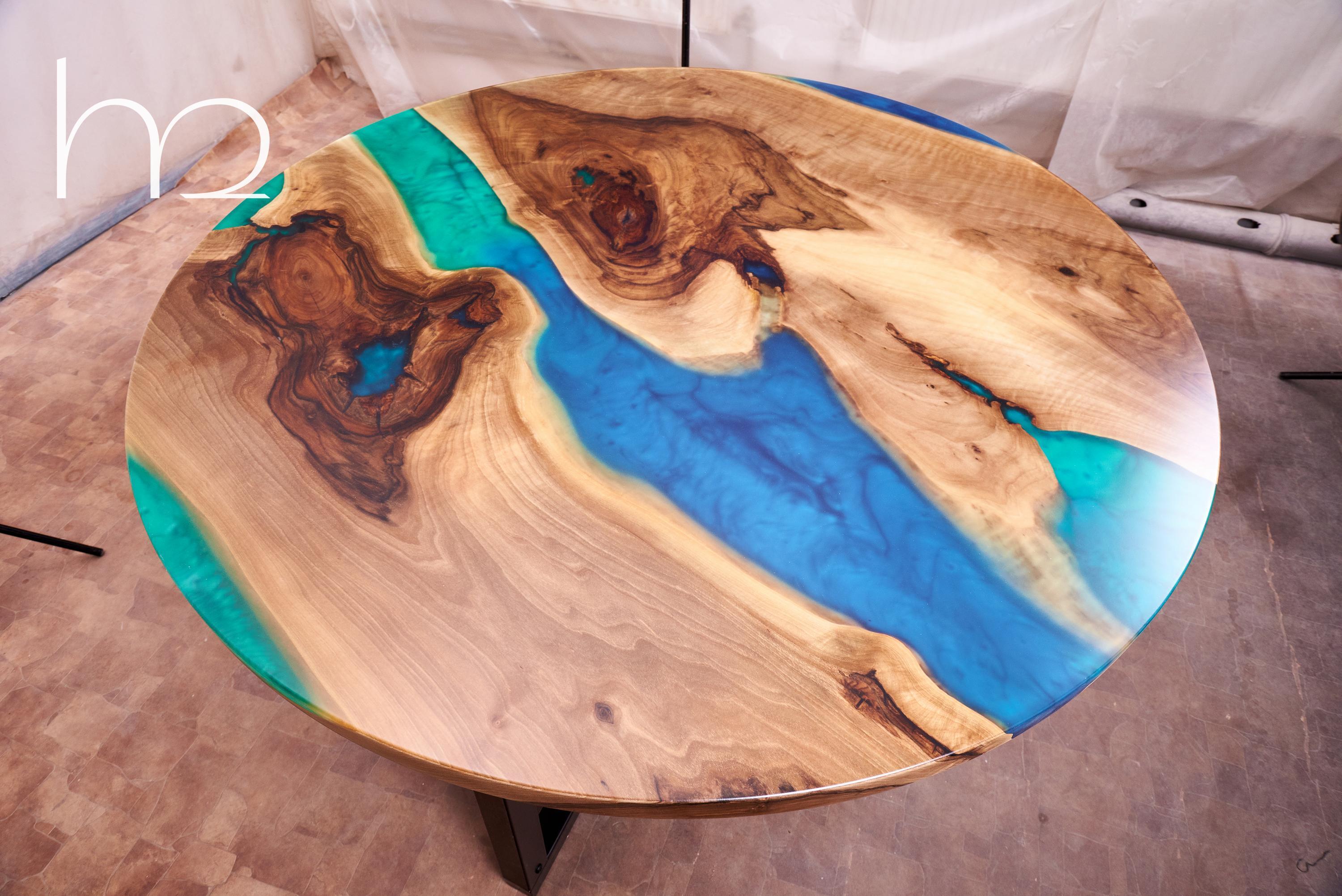 Contemporary Magnificent Union Old Walnut Marine Theme Handcrafted Modern Round Dining Table For Sale