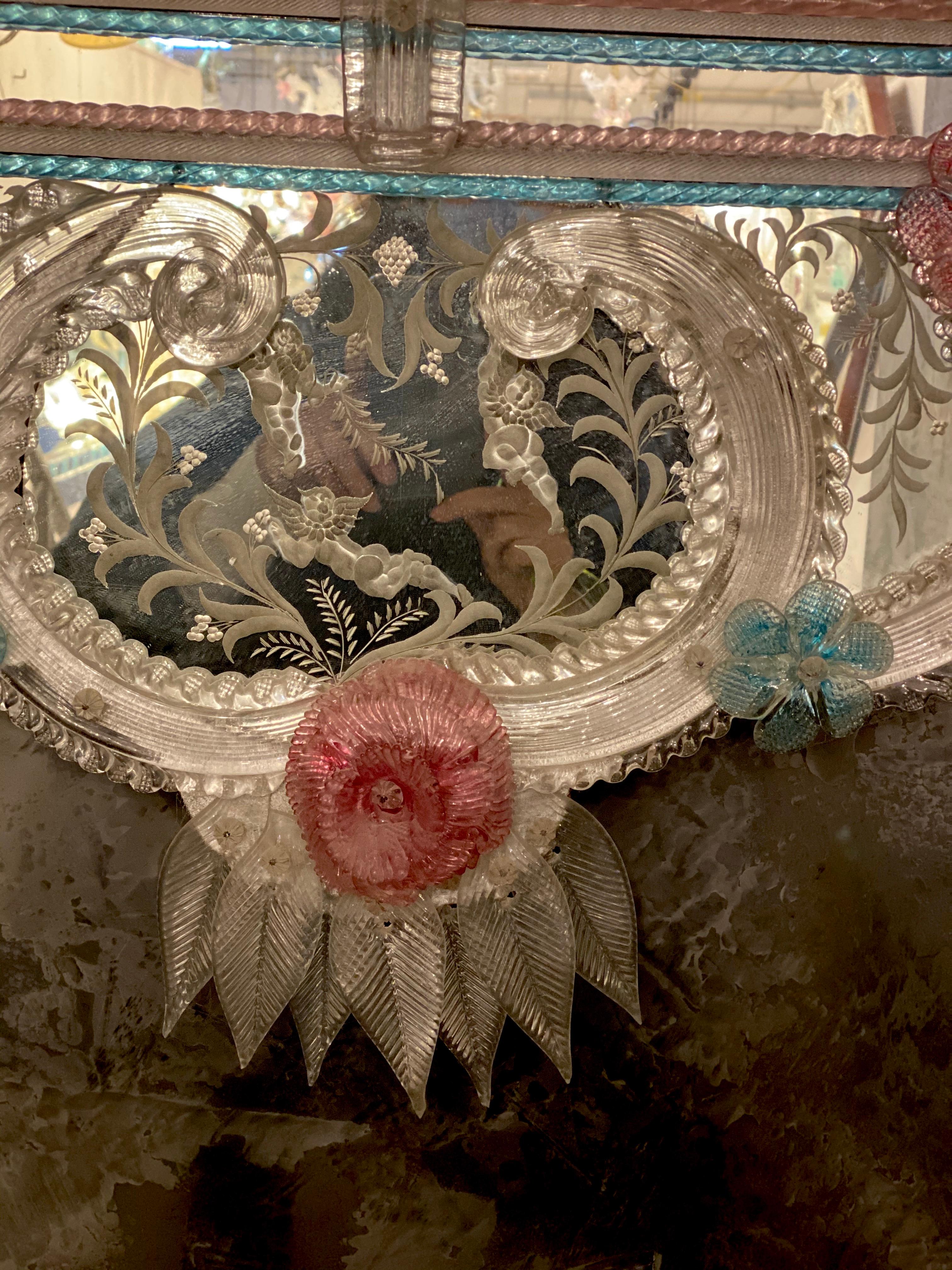 Italian Magnificent Venetian Murano Glass Mirror For Sale