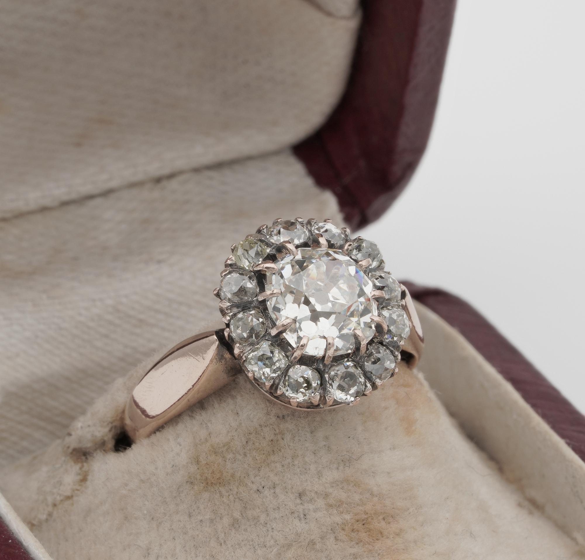 Cushion Cut Magnificent Victorian 1.75 Carat Diamond J VVS Plus .85 Carat Rare Cluster Ring For Sale