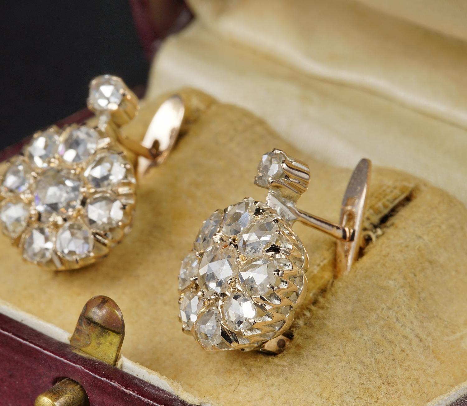 Women's Magnificent Victorian 3.20 Carat Rose Cut Diamond Rare Cluster Earrings For Sale