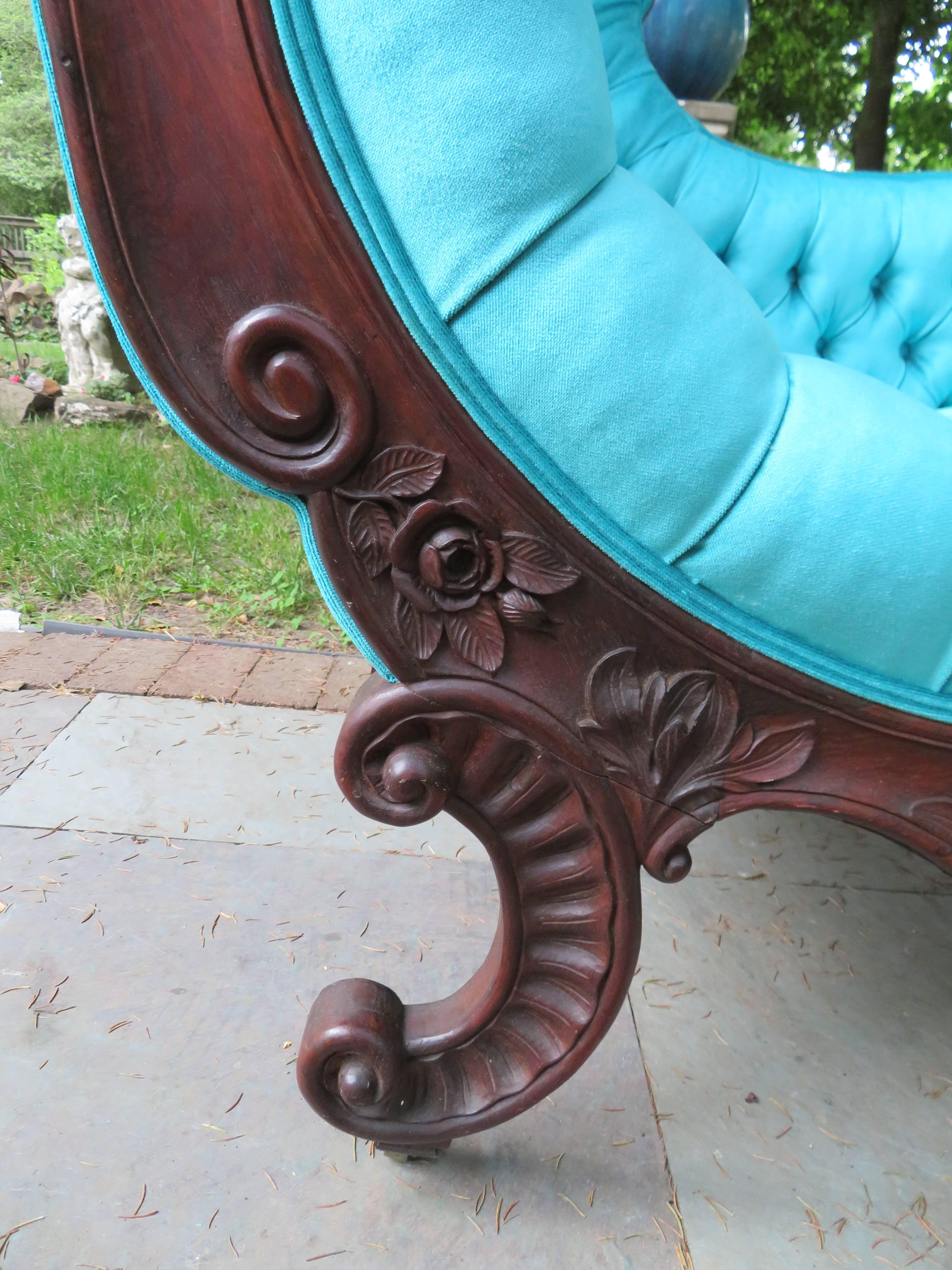 Magnificent Victorian John Henry Belter Attributed Rosewood Tufted Chaise Longue For Sale 1