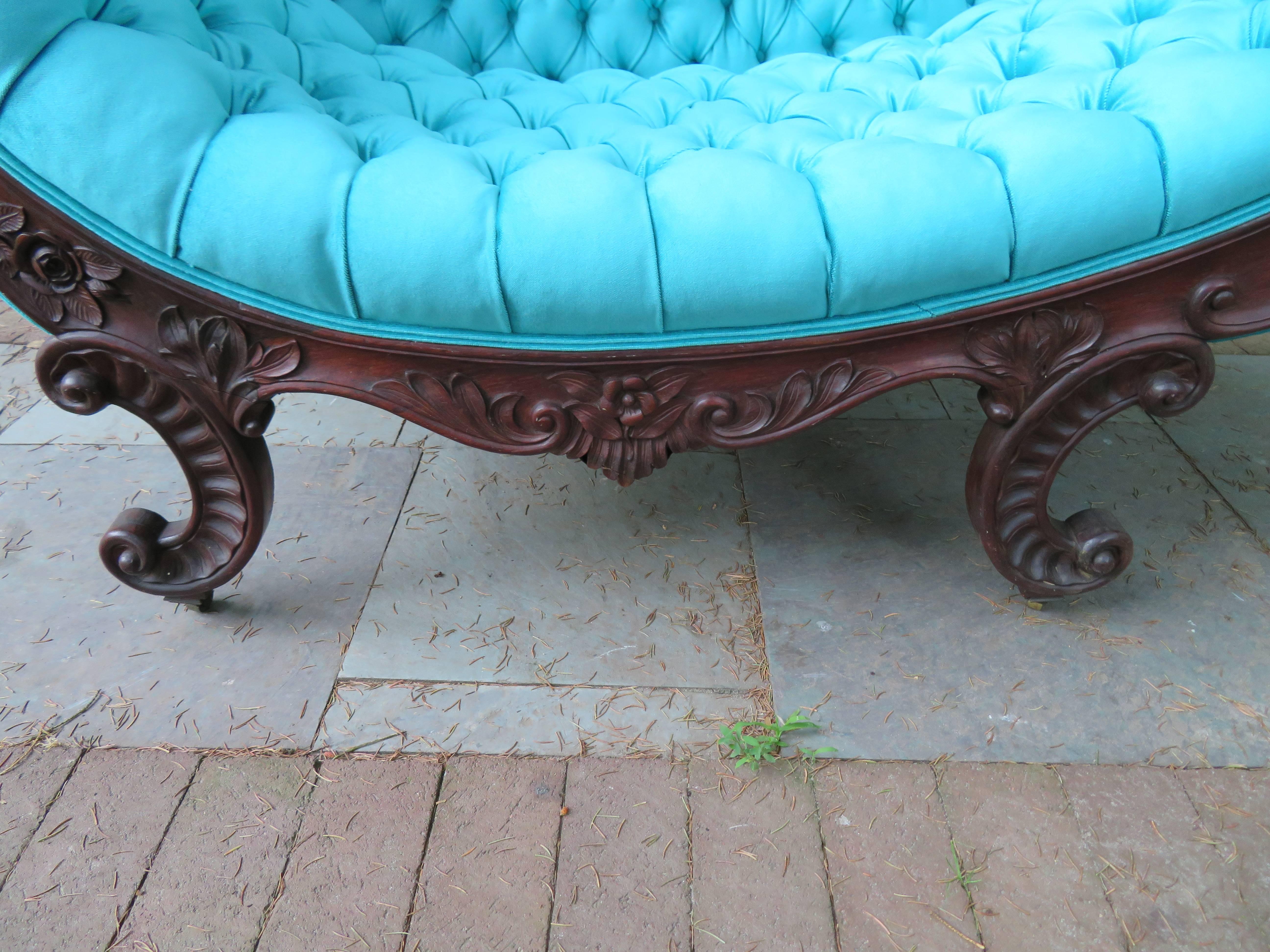 Early 20th Century Magnificent Victorian John Henry Belter Attributed Rosewood Tufted Chaise Longue For Sale