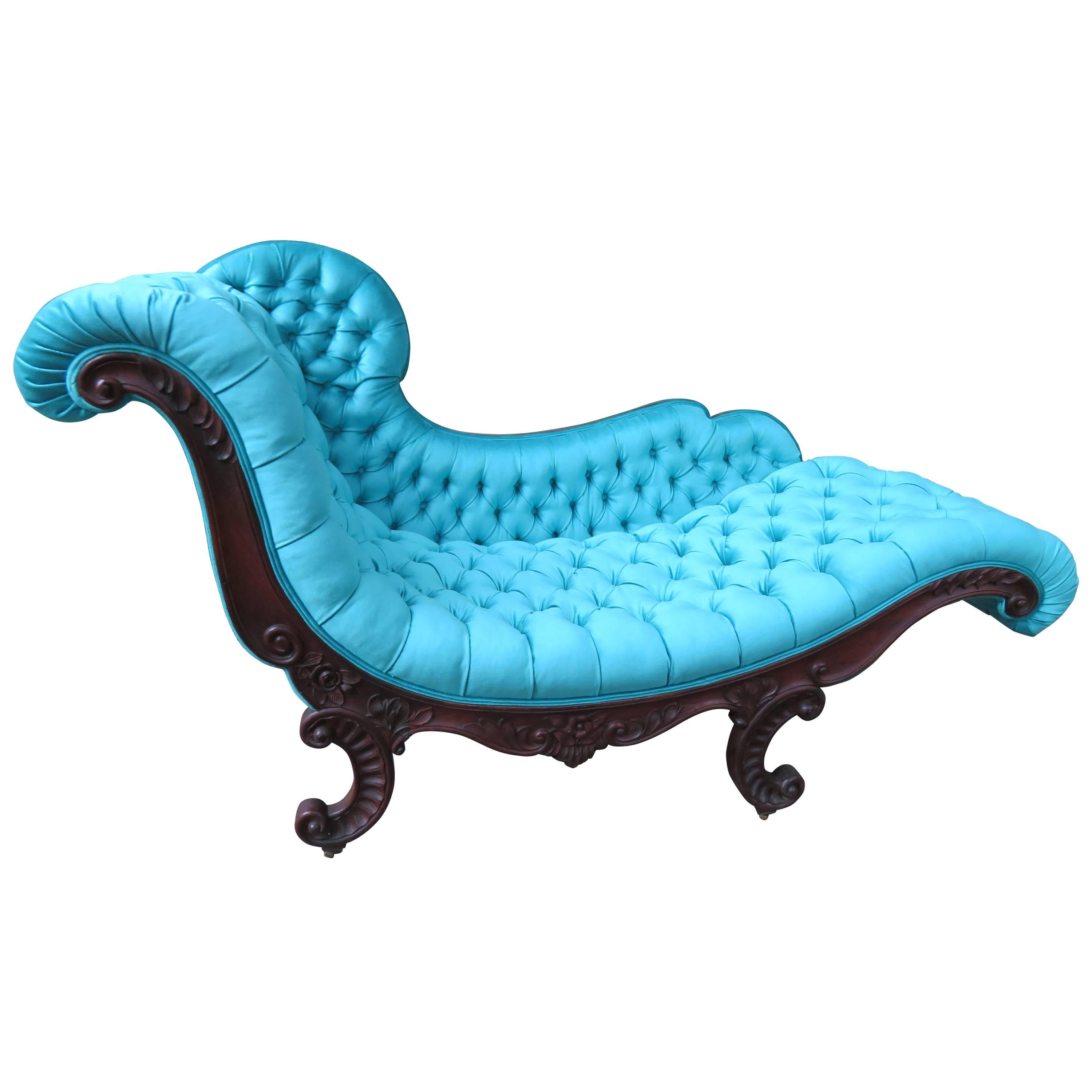 Magnificent Victorian John Henry Belter Attributed Rosewood Tufted Chaise Longue