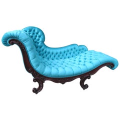 Magnifique chaise longue victorienne John Henry Belter attribuée à Rosewood Tufted Chaise