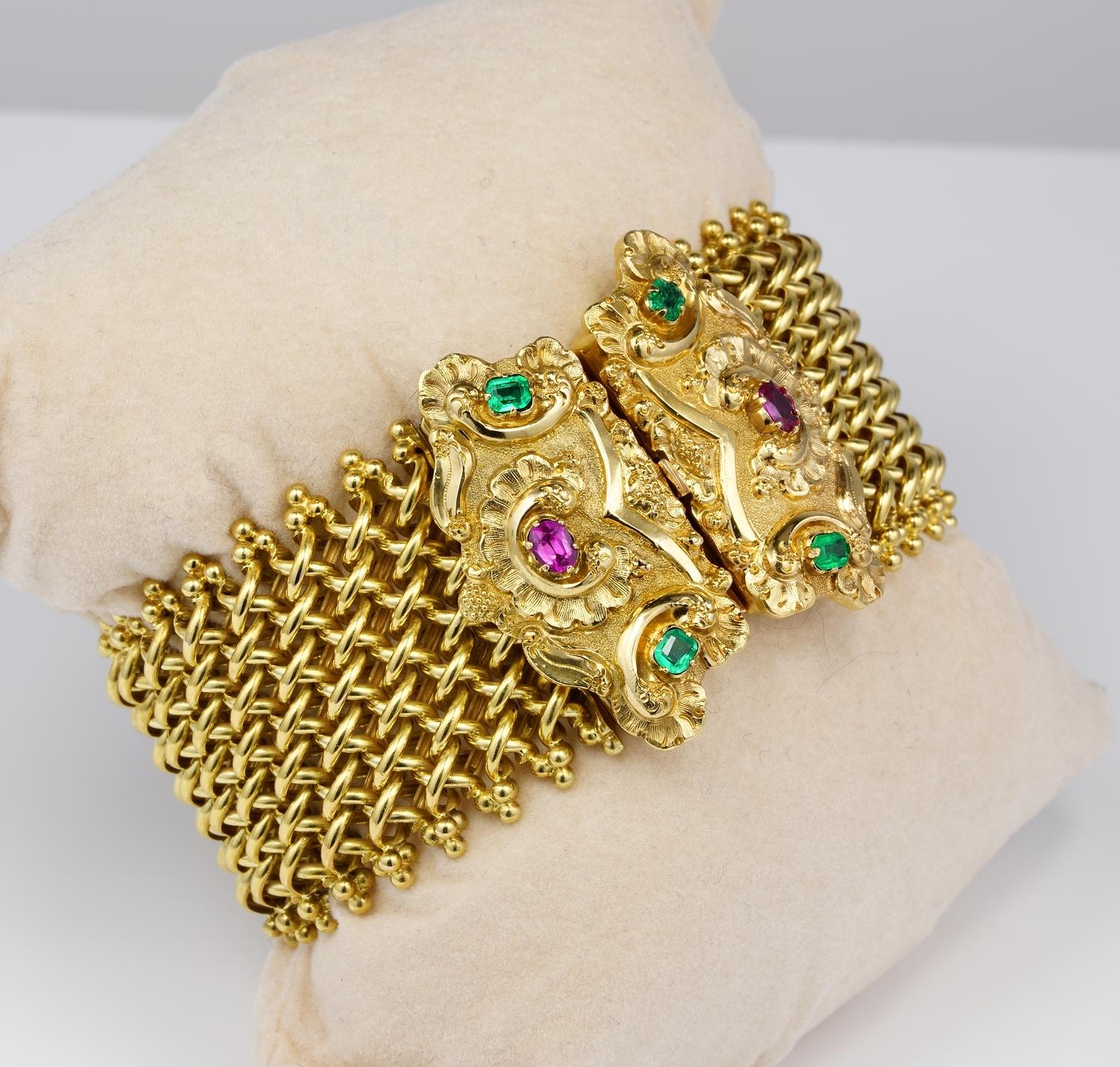  Victorian Natural Ruby Emerald Rare Bracelet In Good Condition For Sale In Napoli, IT