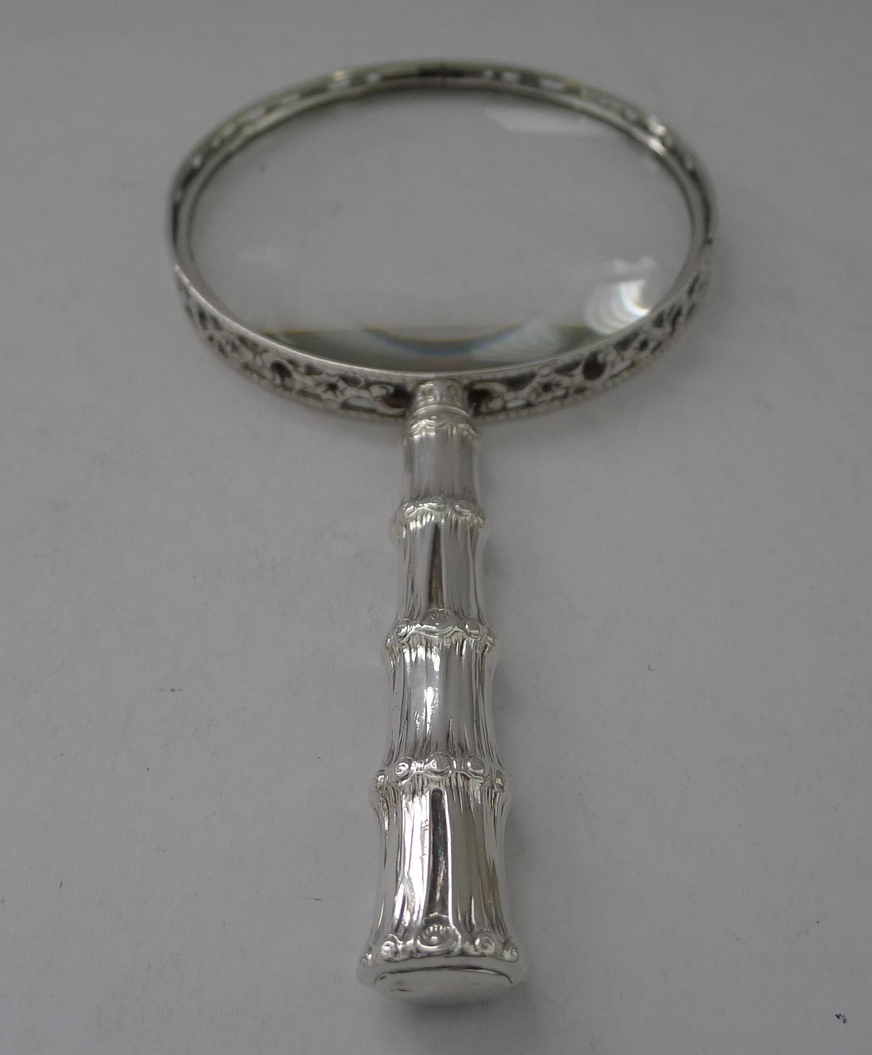 Magnífica lupa victoriana de plata maciza / de ley - 1887 en venta 3