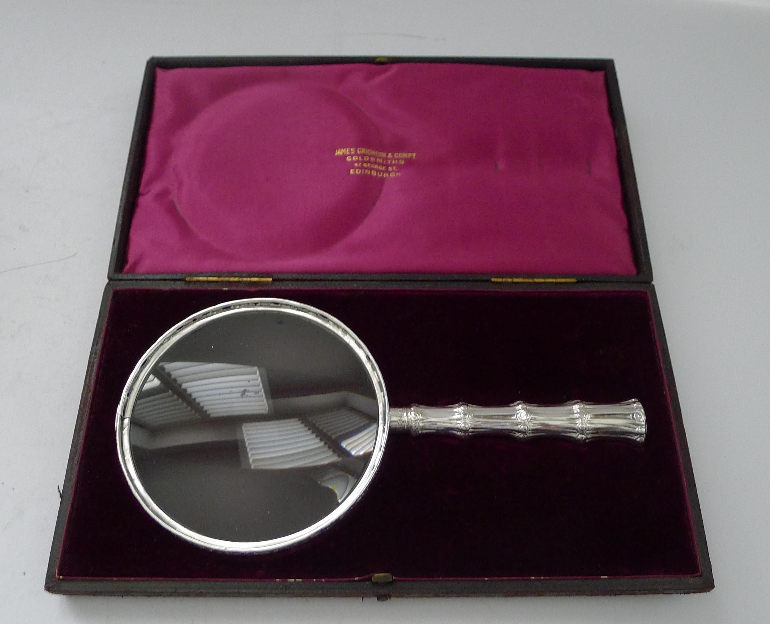 Magnífica lupa victoriana de plata maciza / de ley - 1887 Victoriano tardío en venta