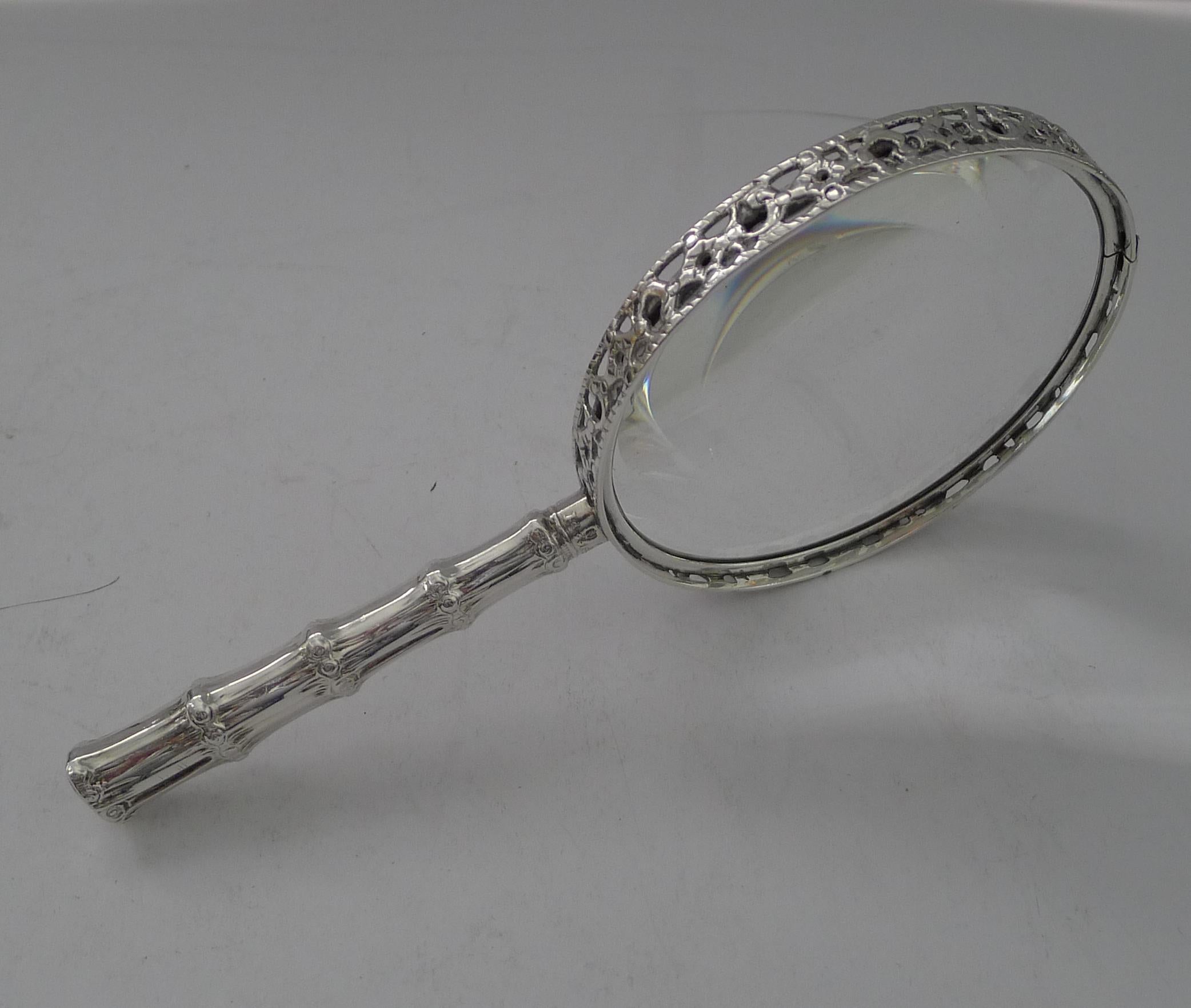 Magnífica lupa victoriana de plata maciza / de ley - 1887 Fines del siglo XIX en venta