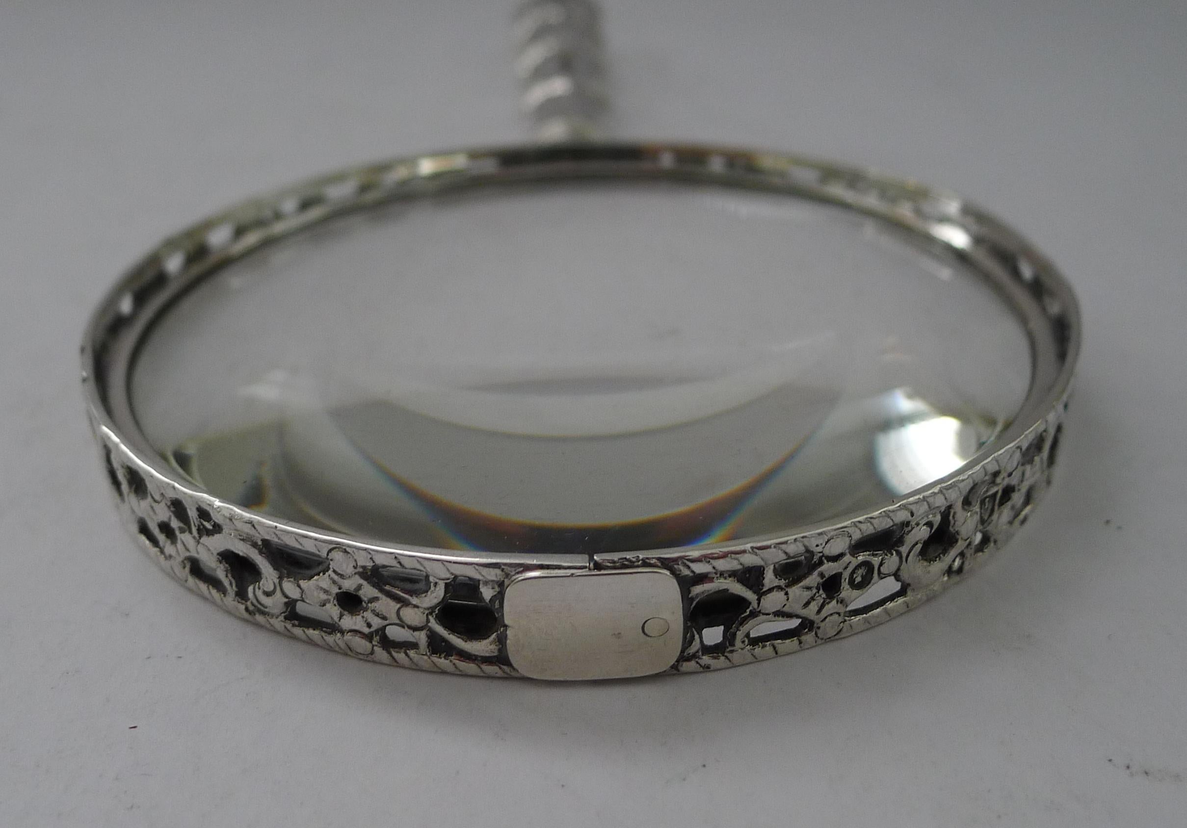 Magnífica lupa victoriana de plata maciza / de ley - 1887 en venta 1
