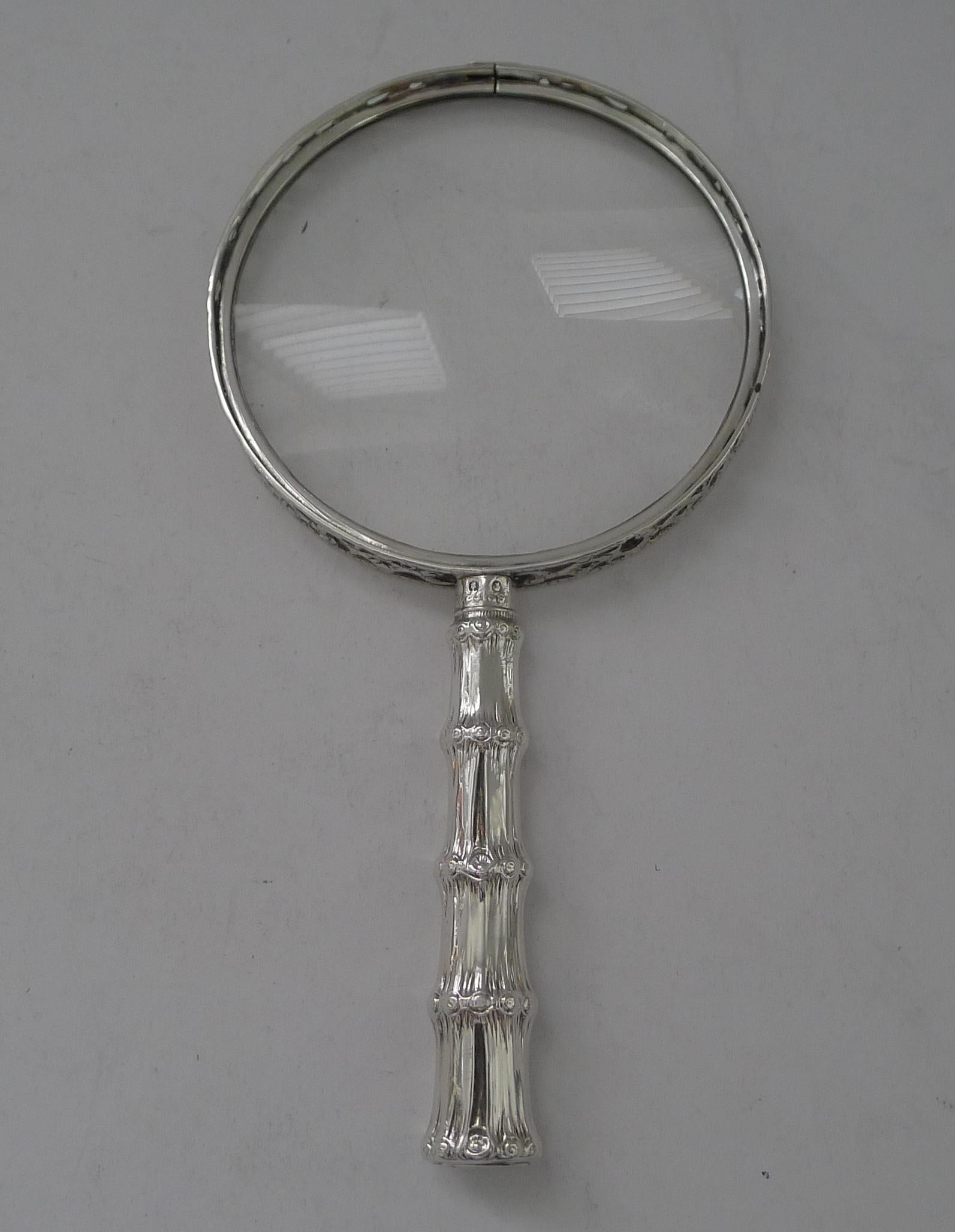 Magnífica lupa victoriana de plata maciza / de ley - 1887 en venta 2