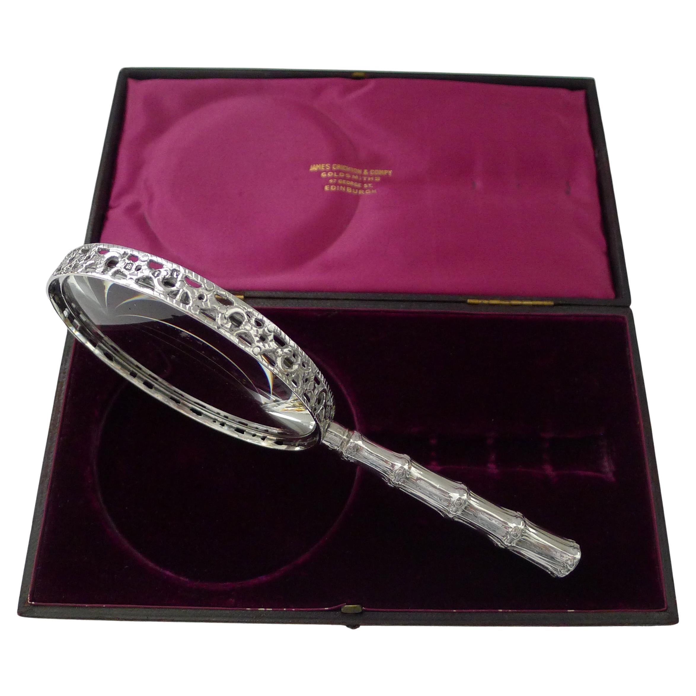 Magnífica lupa victoriana de plata maciza / de ley - 1887 en venta