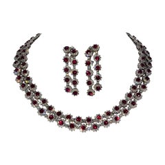 Magnificent Vietnamese Round Ruby Necklace and Matching Earrings 18 Karat Gold