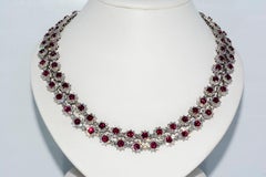 Magnificent Vietnamese Round Ruby Necklace and Matching Earrings 18 Karat Gold
