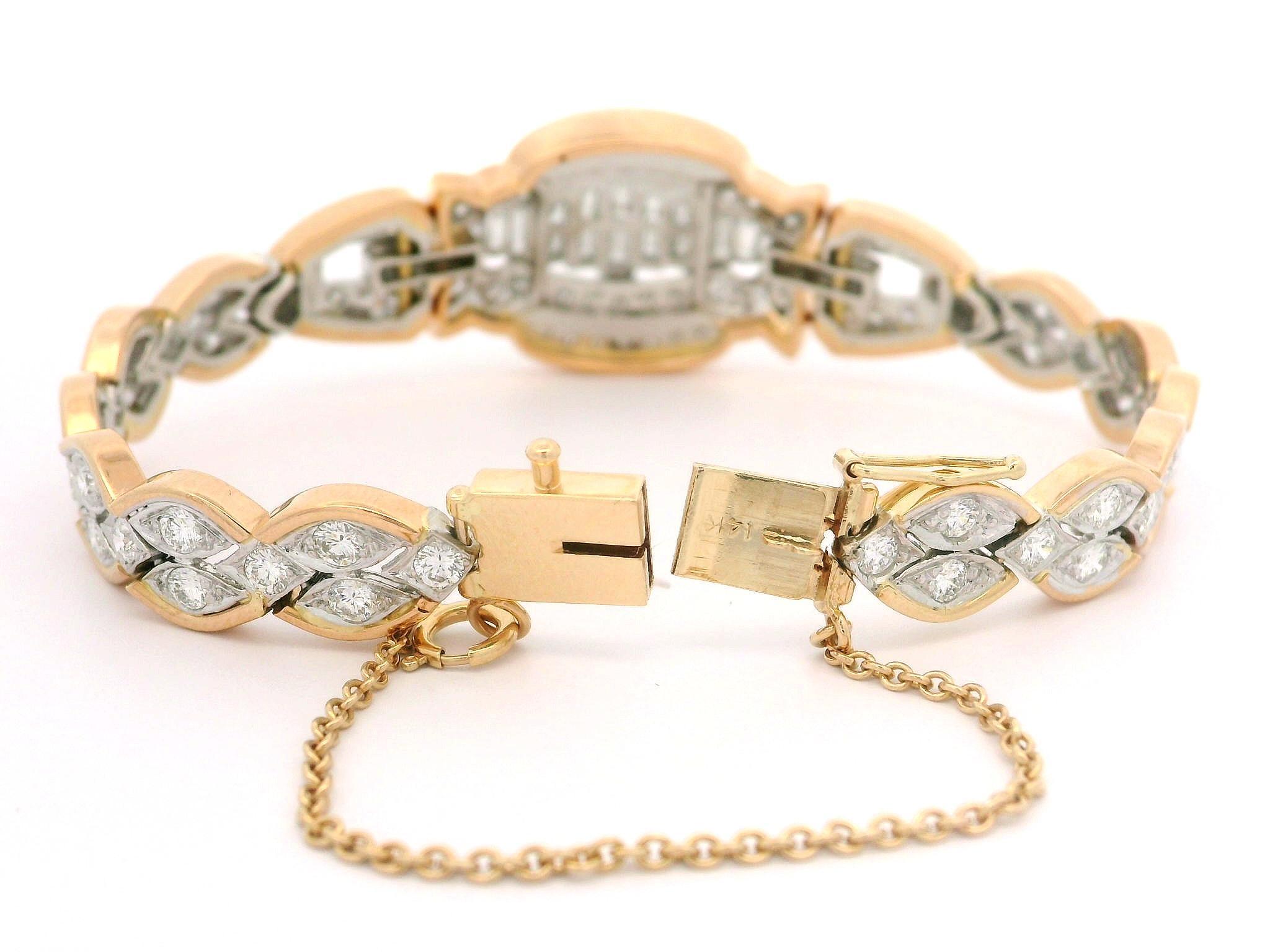 Magnificent Vintage 18k Gold Platinum 4ctw Fiery Diamond Covered Belly Bracelet For Sale 3
