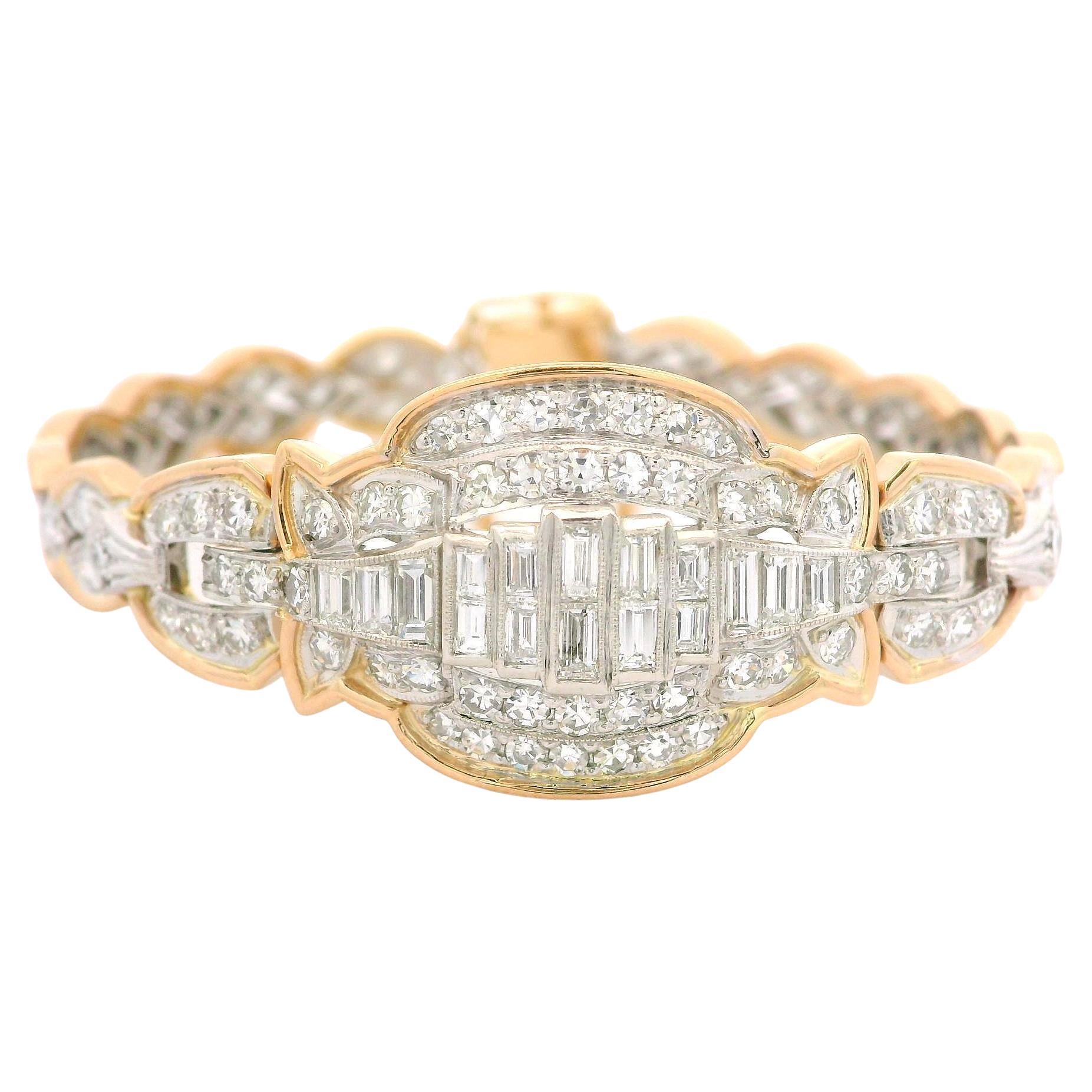 Magnificent Vintage 18k Gold Platinum 4ctw Fiery Diamond Covered Belly Bracelet