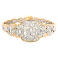Magnifique bracelet cloche couvert de diamants de 4 carats, en or 18 carats et platine