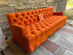 Magnificent Vintage Coral Orange Tufted Sofa Dorothy Draper style